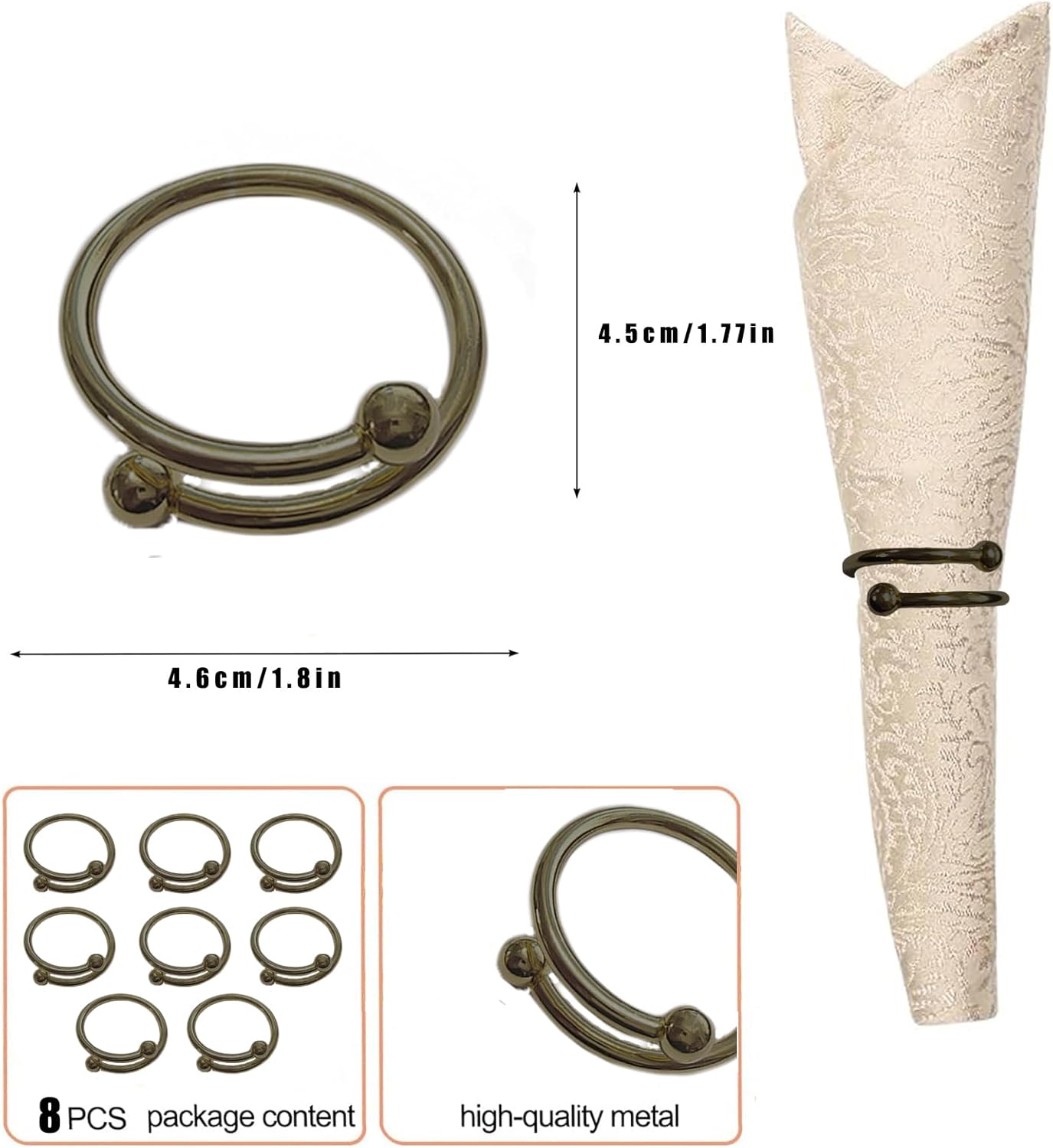 8 Pcs Black Napkin Rings - Round Napkin Ring,Stainless Steel Napkin Rings,Metal Napkin Ring for Table Settings Wedding Christmas Party Dinner Table(Spring Type)