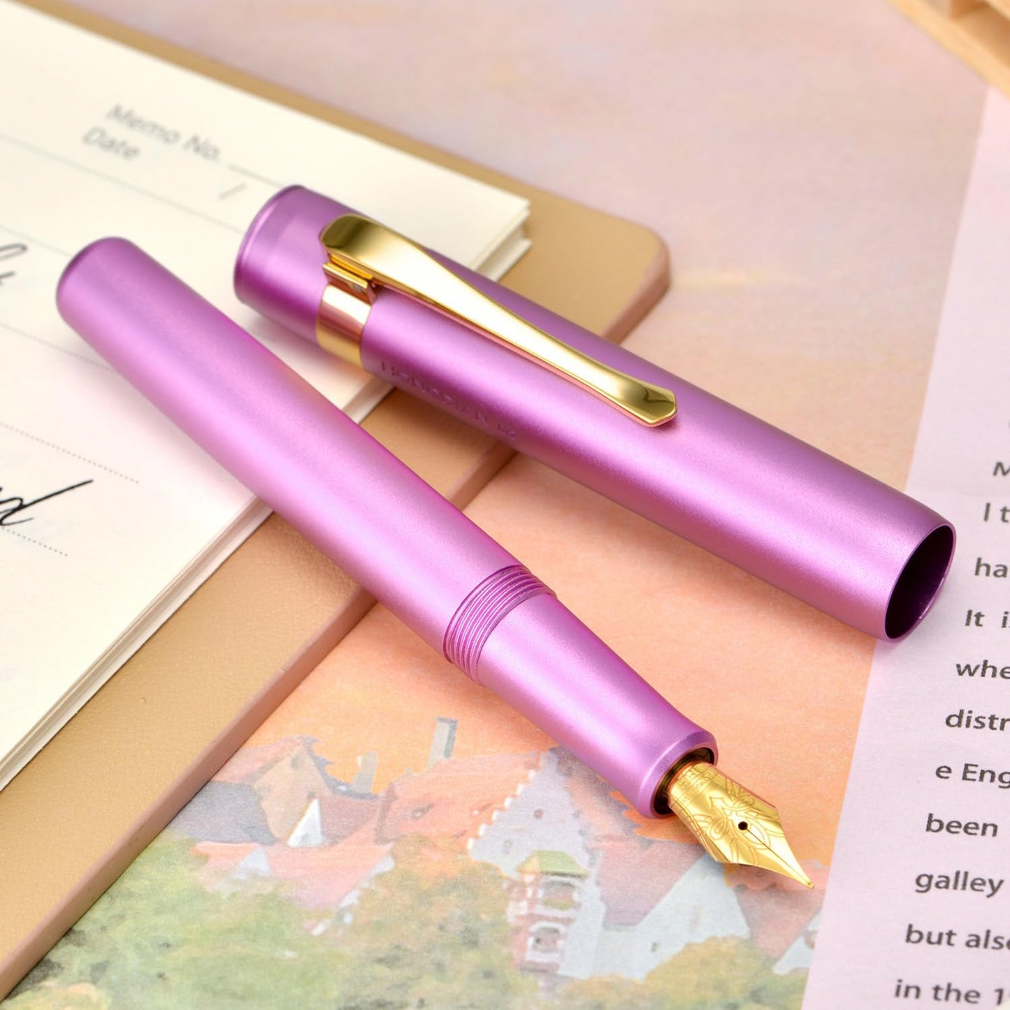 Hongdian M2 Mini Fountain Pen with Extra Fine Soft Golden Nib, Sleek Shape Aluminium Short Pocket Travel Pen (Lilac Purple)