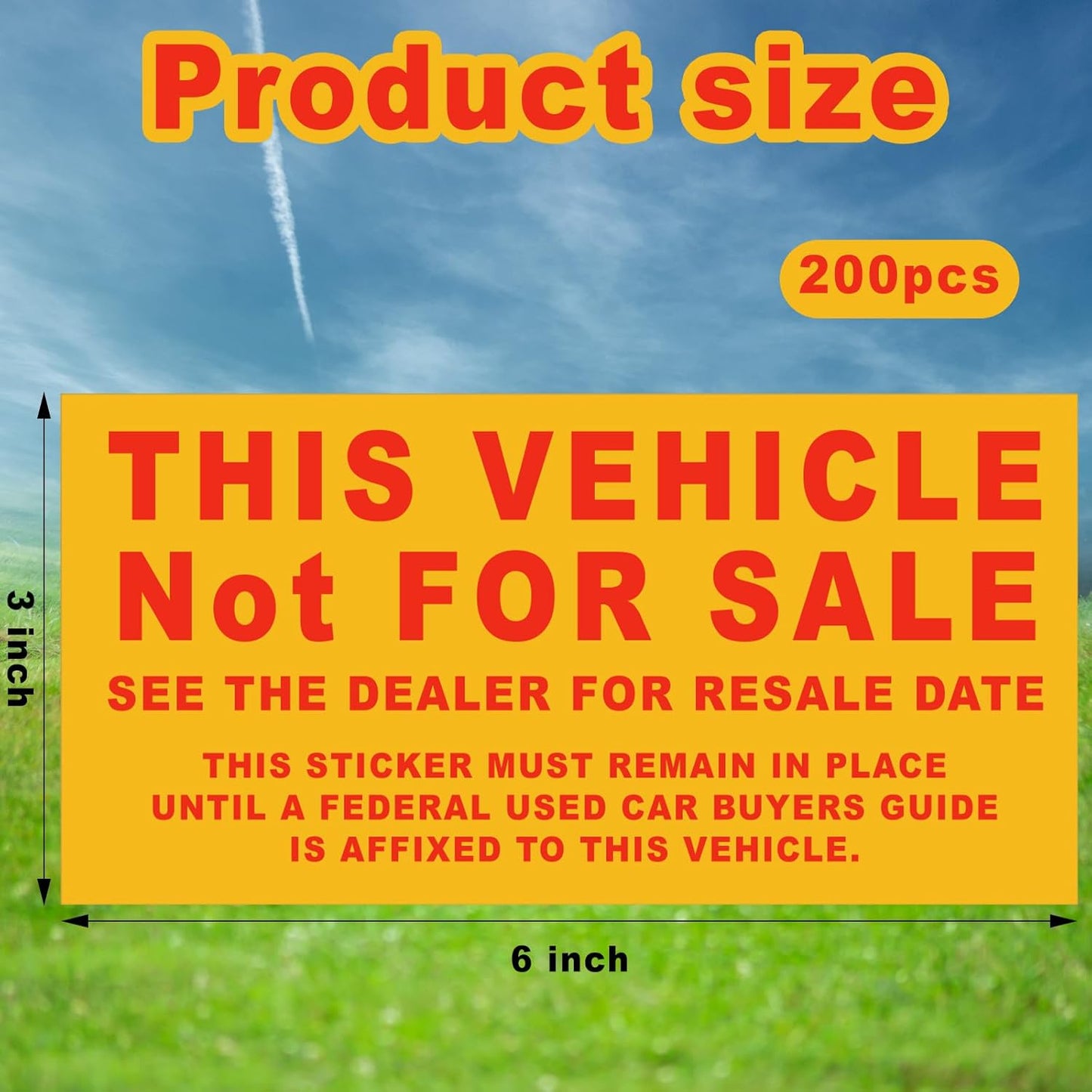 200 Pcs Car Dealership Supplies This Vehicle Not for Sale Stickers Car Dealer Yellow and Red Lettering Decal Adhesive Compliance Sticker for Vehicle Window, 6 x 3 Inches