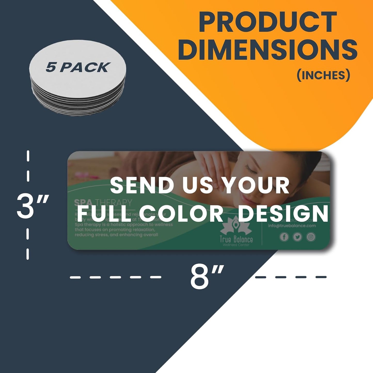 Magnet Me Up Custom 8x3 Inch Rectangle Magnet, 5 Pack, Customizable for Businesses, Personal Use, Choose Your Text, Upload Image, Magnetic Vinyl for Car and Any Magnetic Surface, Crafted in USA