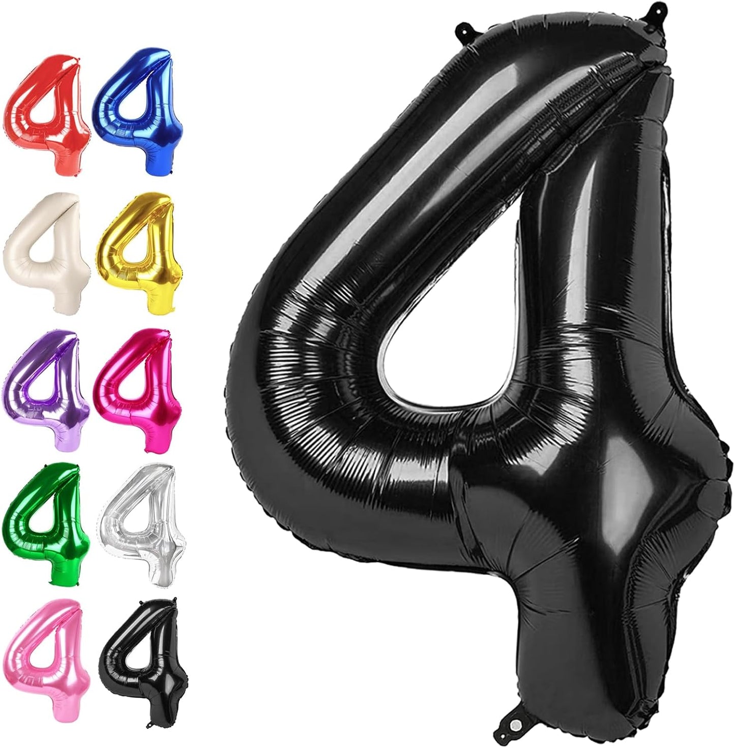 40 Inch Black Large Number 4 Birthday Balloon, Giant Numbers Four 14 24 34 40 44 Balloons, Foil Mylar Big Balloons for Anniversary Graduation Supplies Decorations