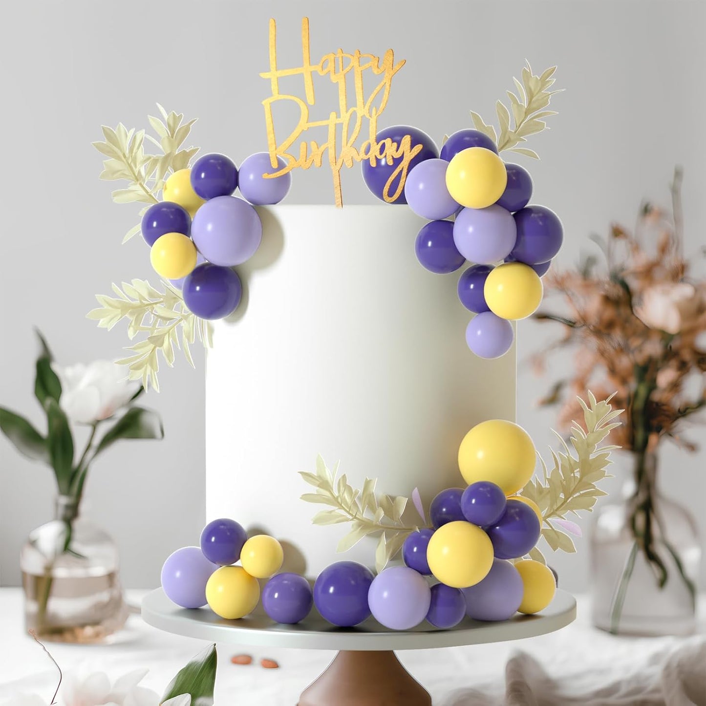MIAHART Ball Cake Toppers Boho Grass Cake Topper Ball Cake Insert Decoration for Birthday Wedding Baby Shower Party Decorations Boho Themed Party Supplies (Purple,yellow,light purple)