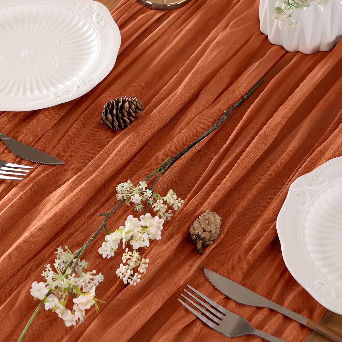 Terracotta Table Runner Cheesecloth Table Runner 10 Pack 10FT Farmhouse Table Runners 120 Inches Fall Table Decor Dining Room Centerpiece Wedding Boho Baby Shower Birthday