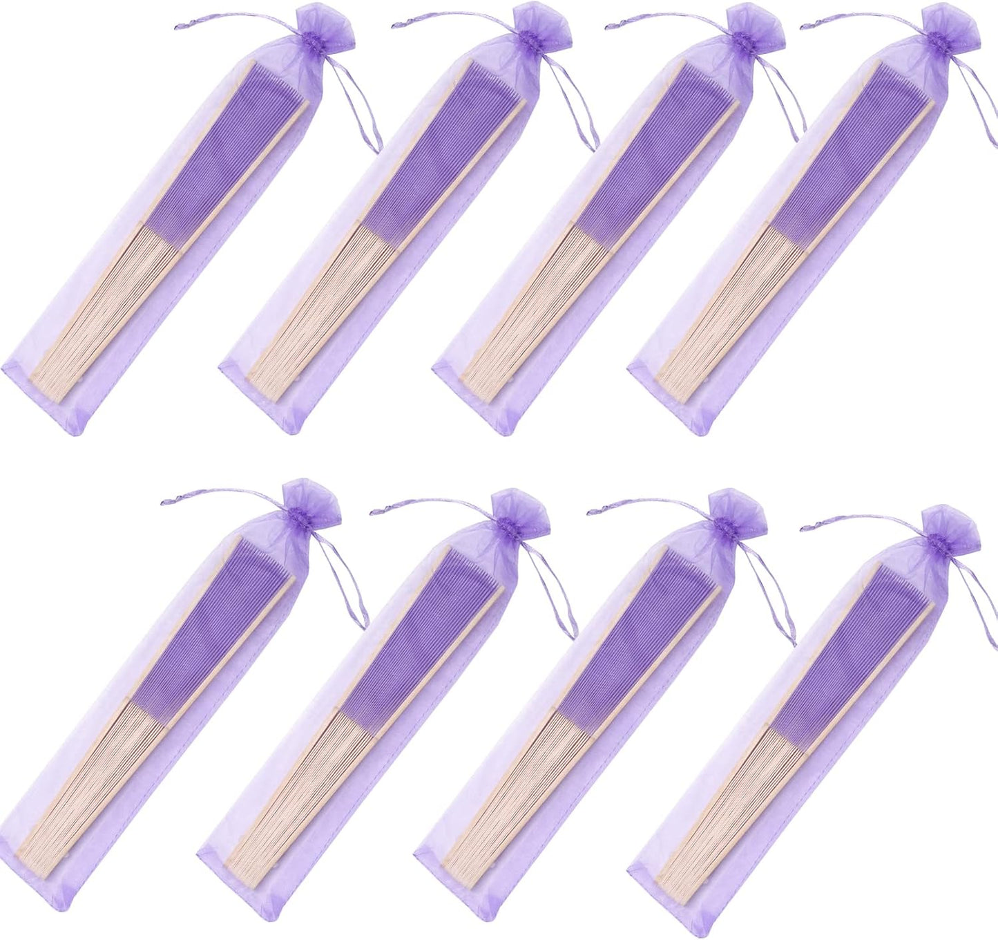 24pcs Imitated Silk Hand Fan Imitated Silk Fabric Bamboo Handheld Folded Fan Bridal Dancing Props Church Wedding Party Favors with Organza Bags (Light Purple)