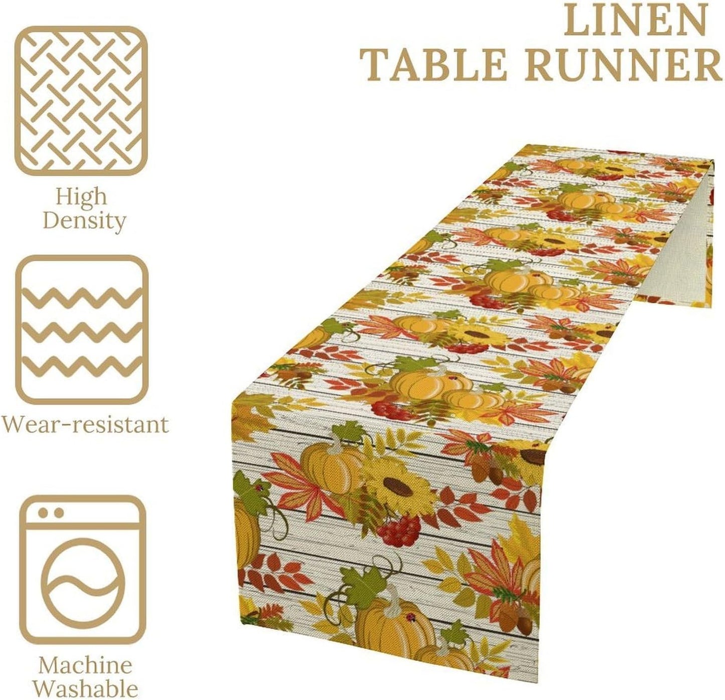 Autumn Table Runner,Seasonal Pumpkins Thanksgiving Kitchen Dining Table Decoration for Home Party Decor 13x120 Inch