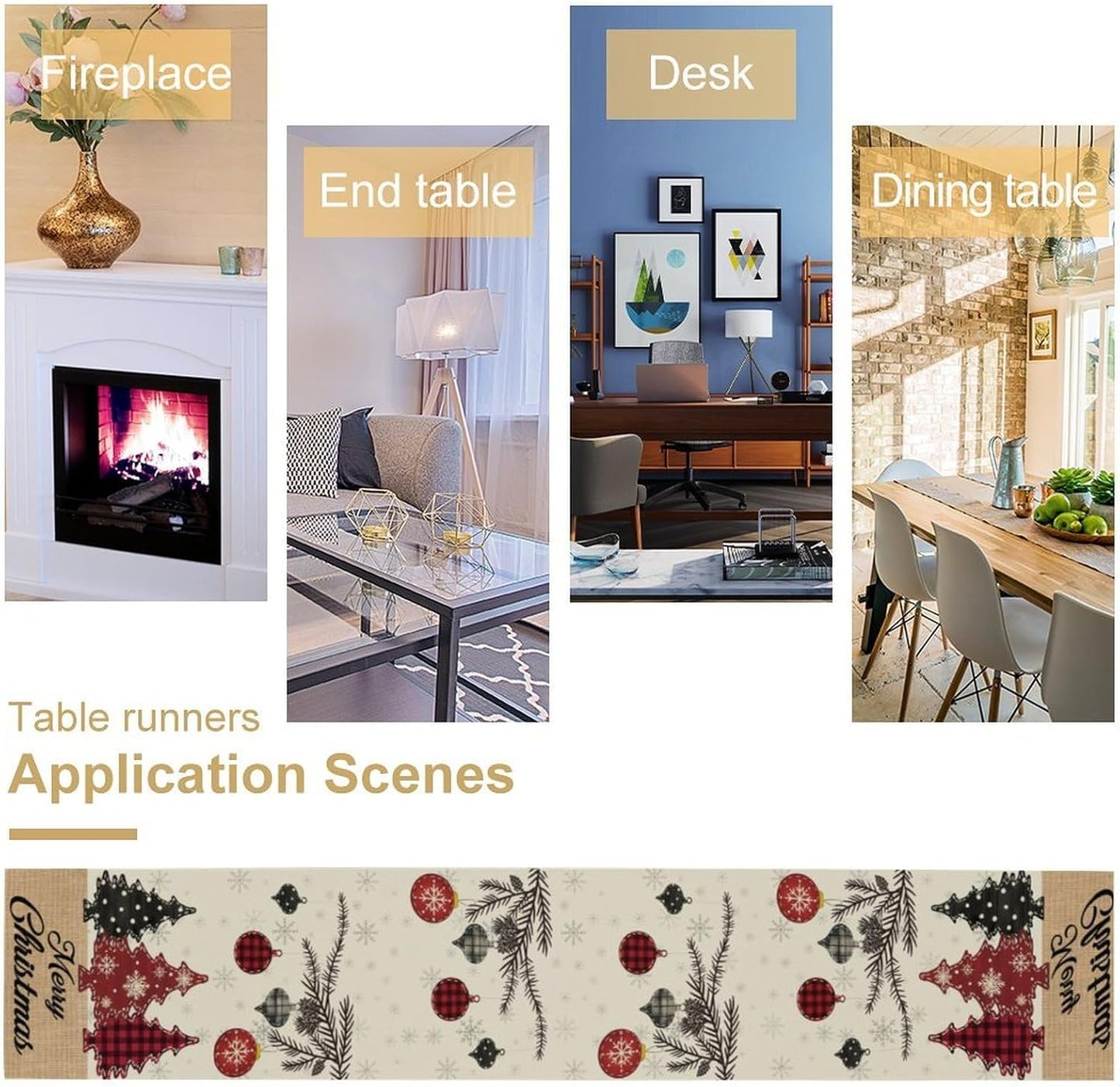 Merry Christmas Table Runner,Winter Xmas Holiday Kitchen Dining Table Decoration for Home Party Decor 13x108 Inch