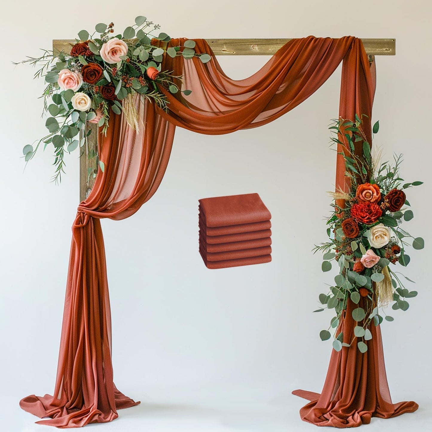 Wedding Arch Draping Fabric 6 Panels 28.7" x 20FT Terracotta Sheer Chiffon Backdrop Drapes for Wedding Ceremony Birthday Party Bridal Shower Outdoor Decoration
