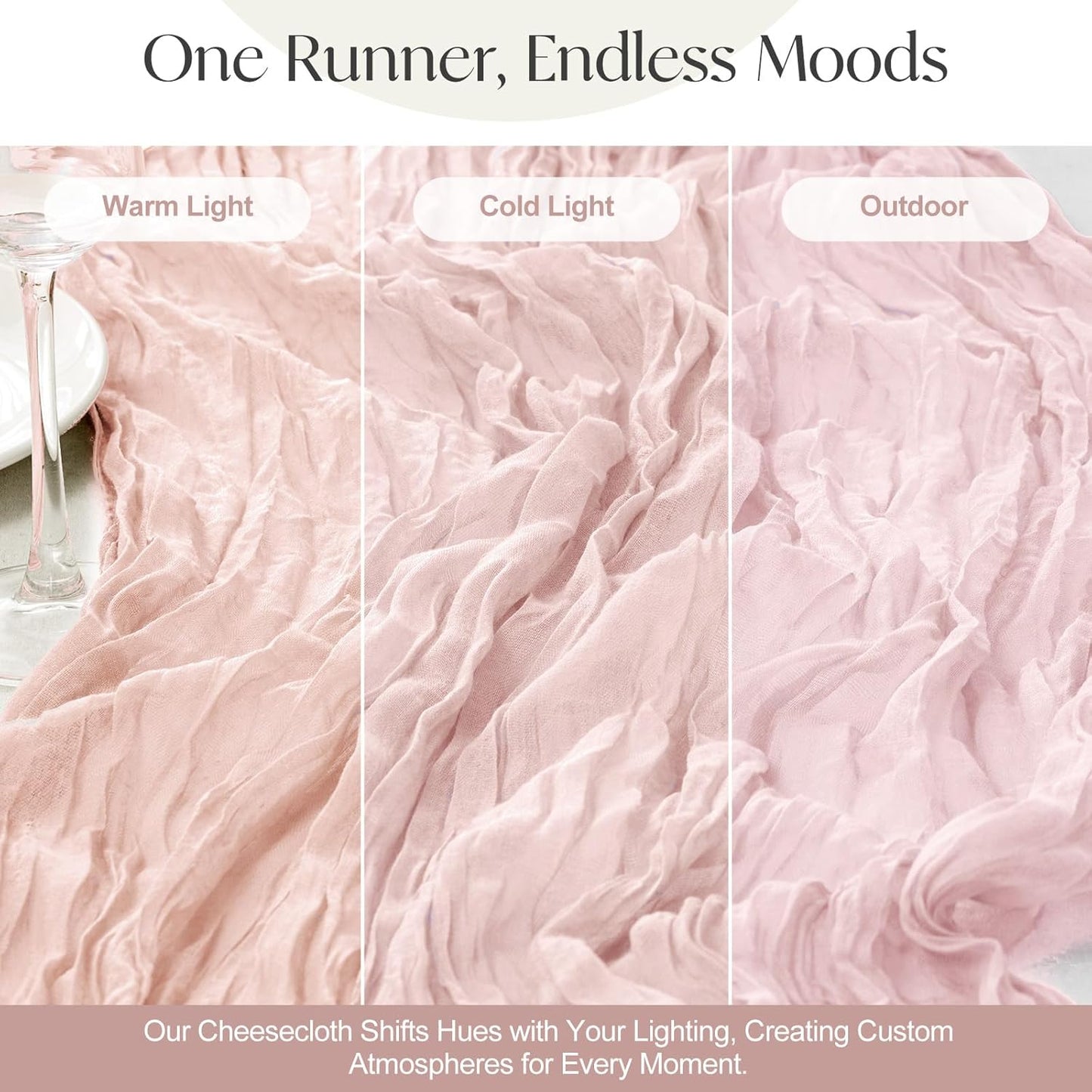 2 Pcs Dusty Pink Cheesecloth Table Runner - 120 inch 10FT Boho Rustic Gauze Cheese Cloth Table Runner Decor for Spring Summer Party Wedding Birthday Baby Bridal Shower Home