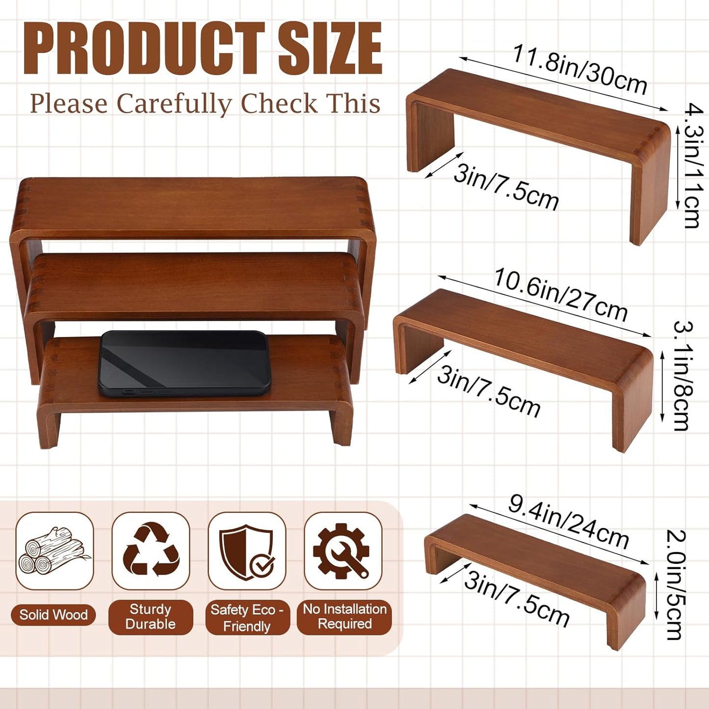 2 Sets, 6 Pieces Total, Wood Risers Display Stand, Cupcake Dessert Cake Stand, Wooden Cologne Perfume Stands, Wood Riser for Kitchen Counter, Vendor Booth Display Items (Natural Wood)