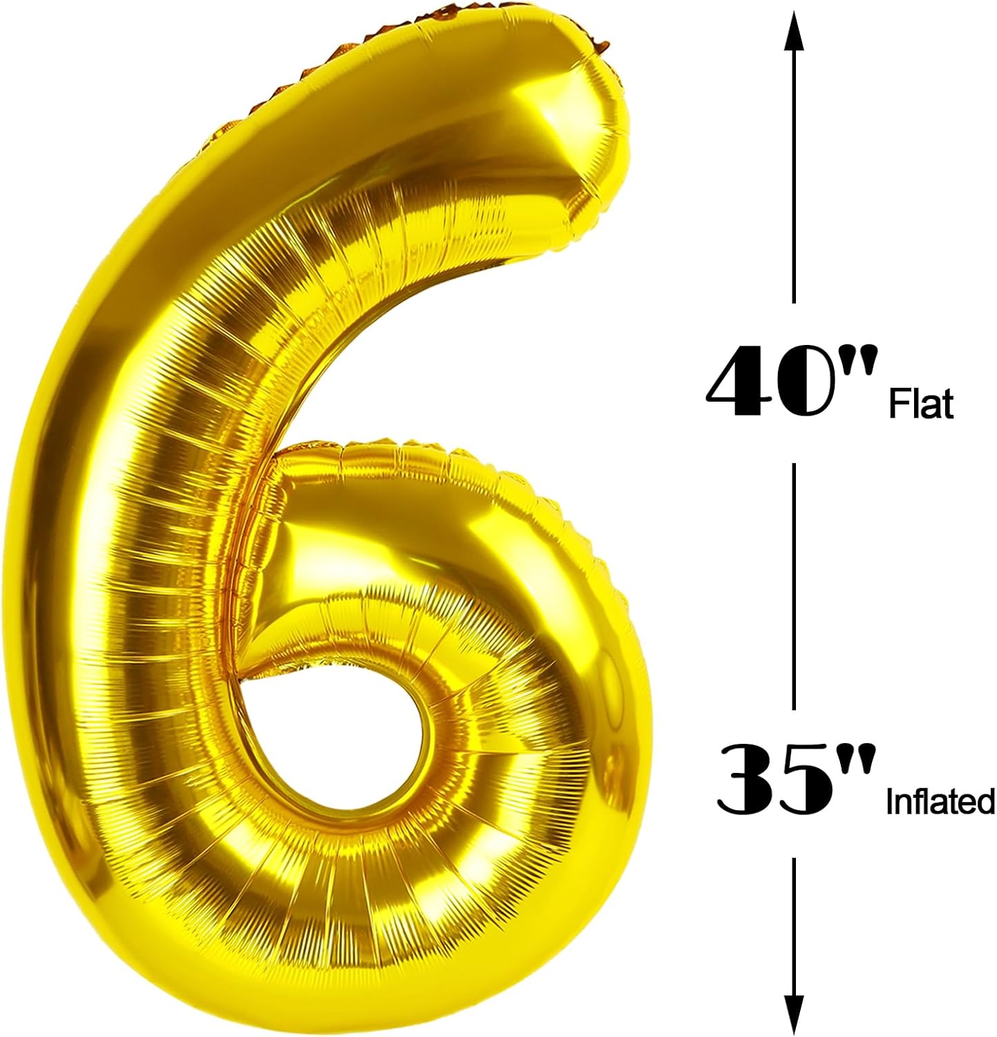 40 Inch Gold Mylar Foil Number 6 Birthday Balloon, Digital Balloons for 6 16 Boy Girl Party Decorations Supplies, Big Helium Balloon Numbers for 26 36 46 60 66 Men Women Anniversary