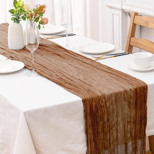 2 Pcs Terracotta Cheesecloth Table Runner - 120 inch 10FT Boho Rustic Gauze Cheese Cloth Table Runner Decor for Spring Summer Party Wedding Birthday Baby Bridal Shower Home