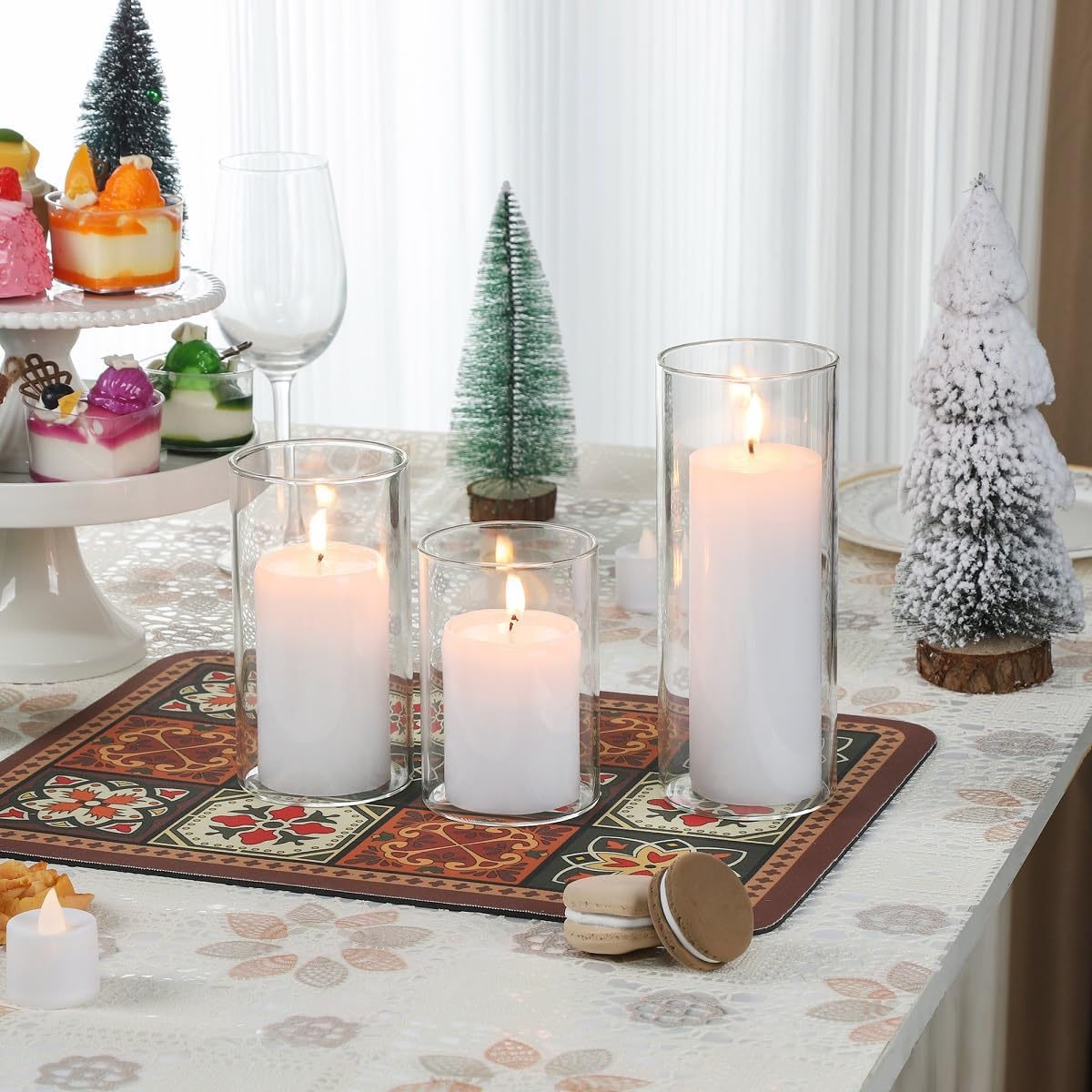 UDU Set of 12 Cylinder Glass Vases and 18 Pcs Floating Candles for Centerpiece, 4,6,8,10 Inch Tall Clear Hurricane Candle Holder Glass Vases for Centerpiece Table Wedding Home Decor