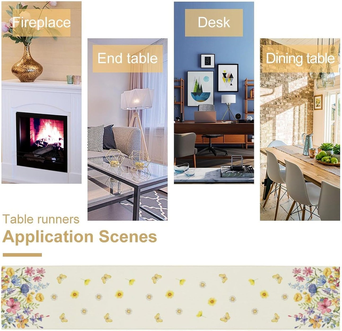 Flower Table Runner, Colorful Watercolor Pink Flower Plants Nature Butterfly Table Runner for Kitchen Dinner Living Room Home Party, 13x90 Inch