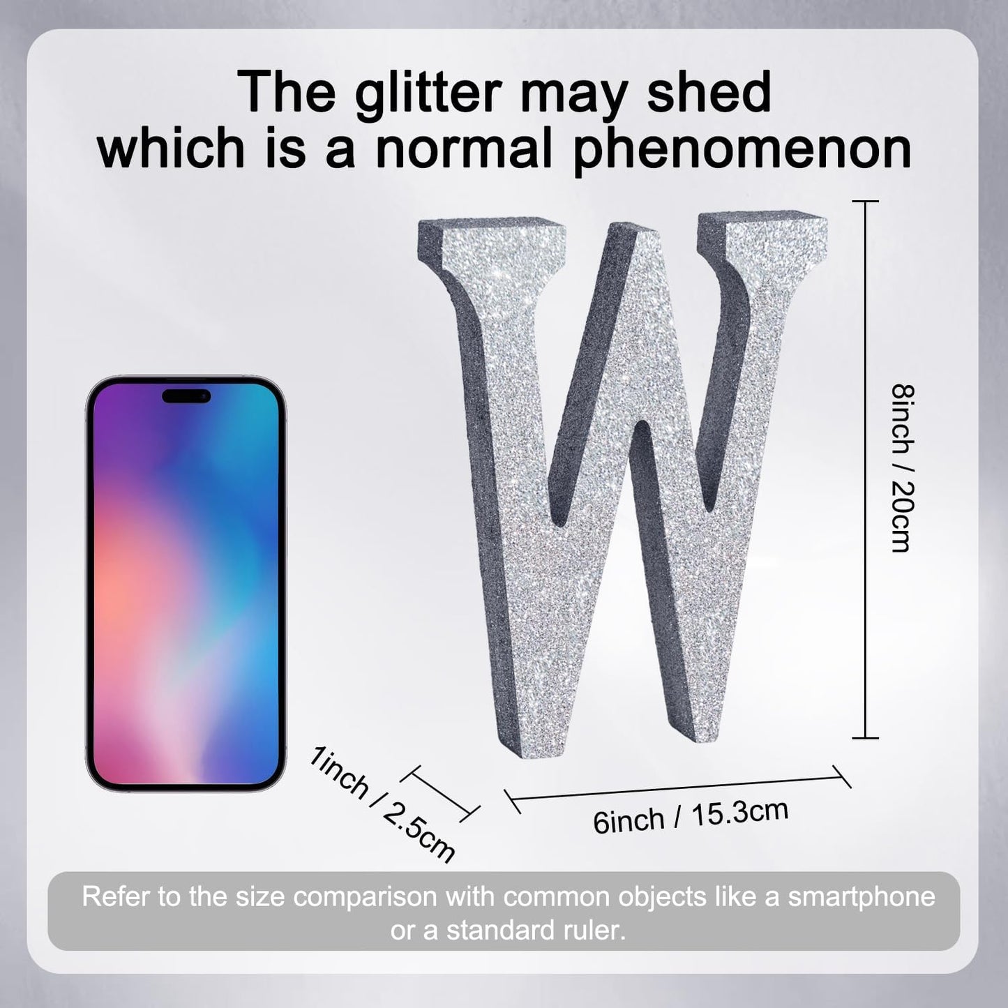 TONIFUL 8 Inch Silver Glitter Letter W Table Centerpiece A-Z Silver Birthday Party Decorations,Silver Alphabet W for Birthday,Chrismas,Graduation,Bridal Shower,Wedding,Anniversary Party Supplies