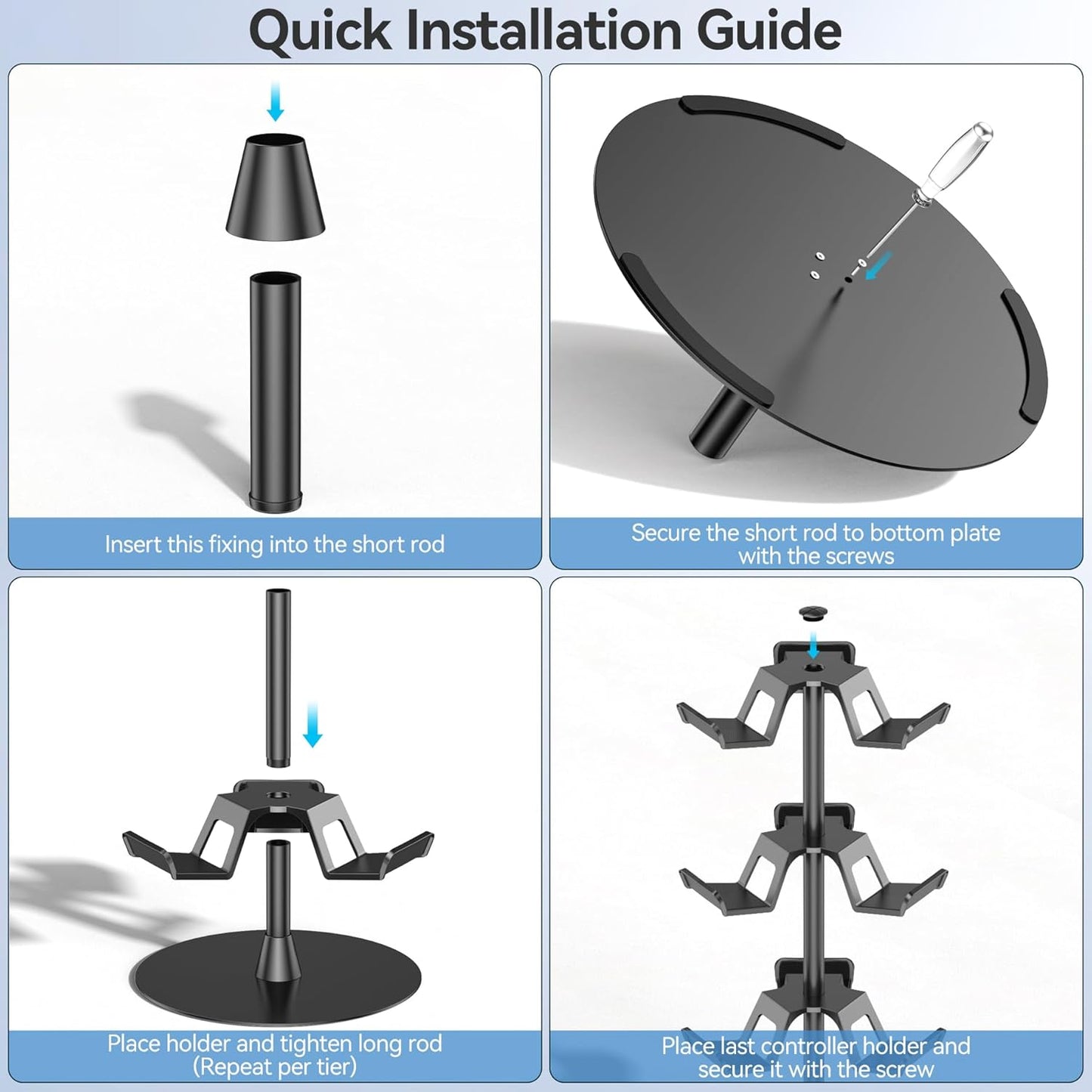 Headset Stand 4 Tiers for Desk, Rotatable Gaming Controller Stand for PS5/PS4/Xbox/Switch2/PS Portal/Phone, Universal PC Gamer Gift Accessory Controller/Headphone Holder for 12 Packs Controller