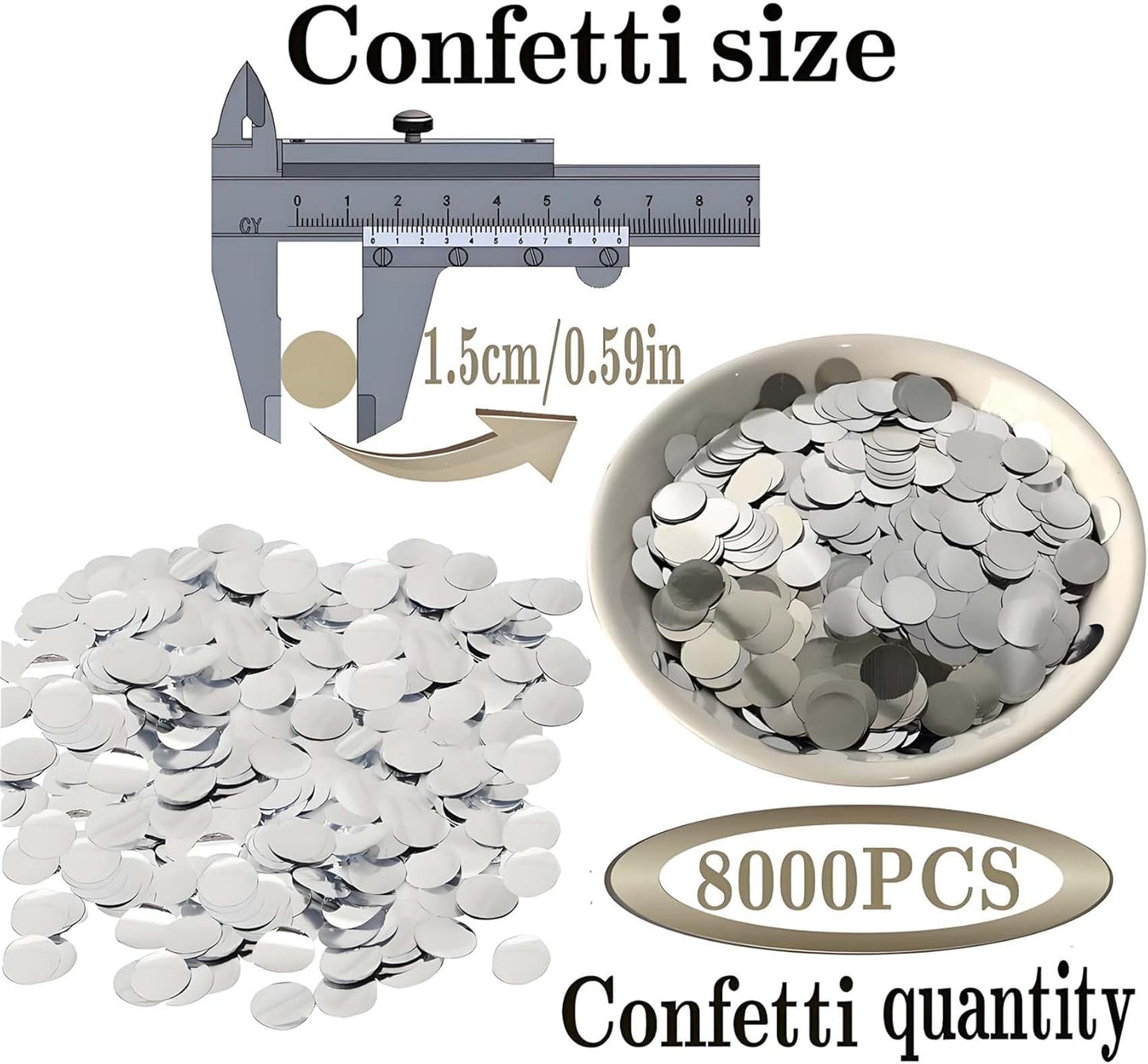 Silver Round Foil Confetti Beautiful Metallic Table Confetti Glitter for Fill Balloons, Wedding,Birthday, Party,Festival Decoration(8000PCS)
