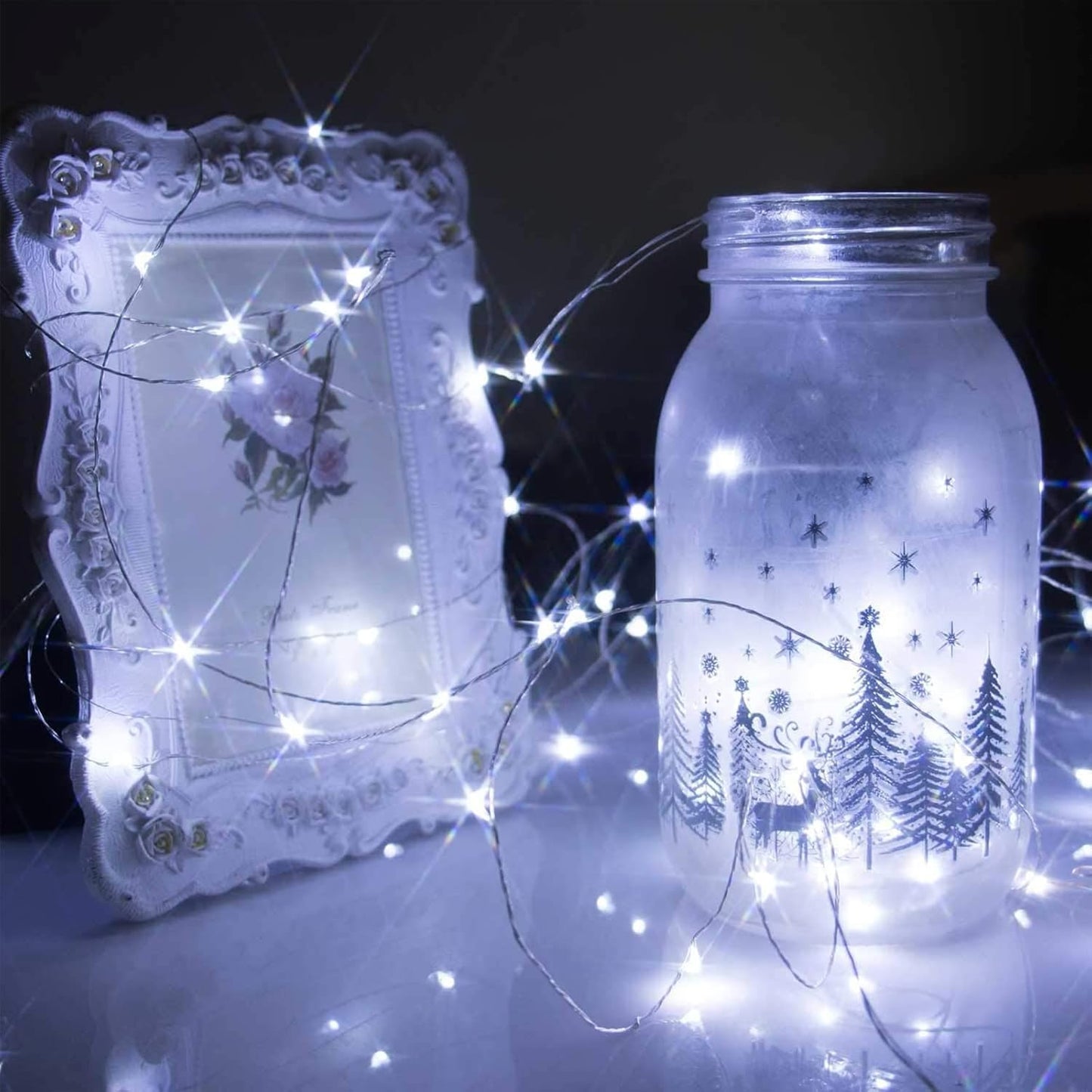 24 Pack LED Fairy Lights Battery Operated 7Ft 20Led Mini String Lights Waterproof Christmas Lights for Mason Jars Bedroom DIY Party Wedding Christmas Decor White