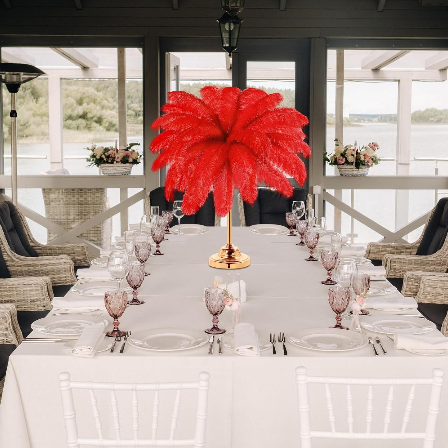 Retrowavy 30 Pcs 18-20 Inch Large Natural Ostrich Feathers Bulk for Centerpieces for Wedding Party Centerpieces Home Decoration Flower Arrangement (Red)