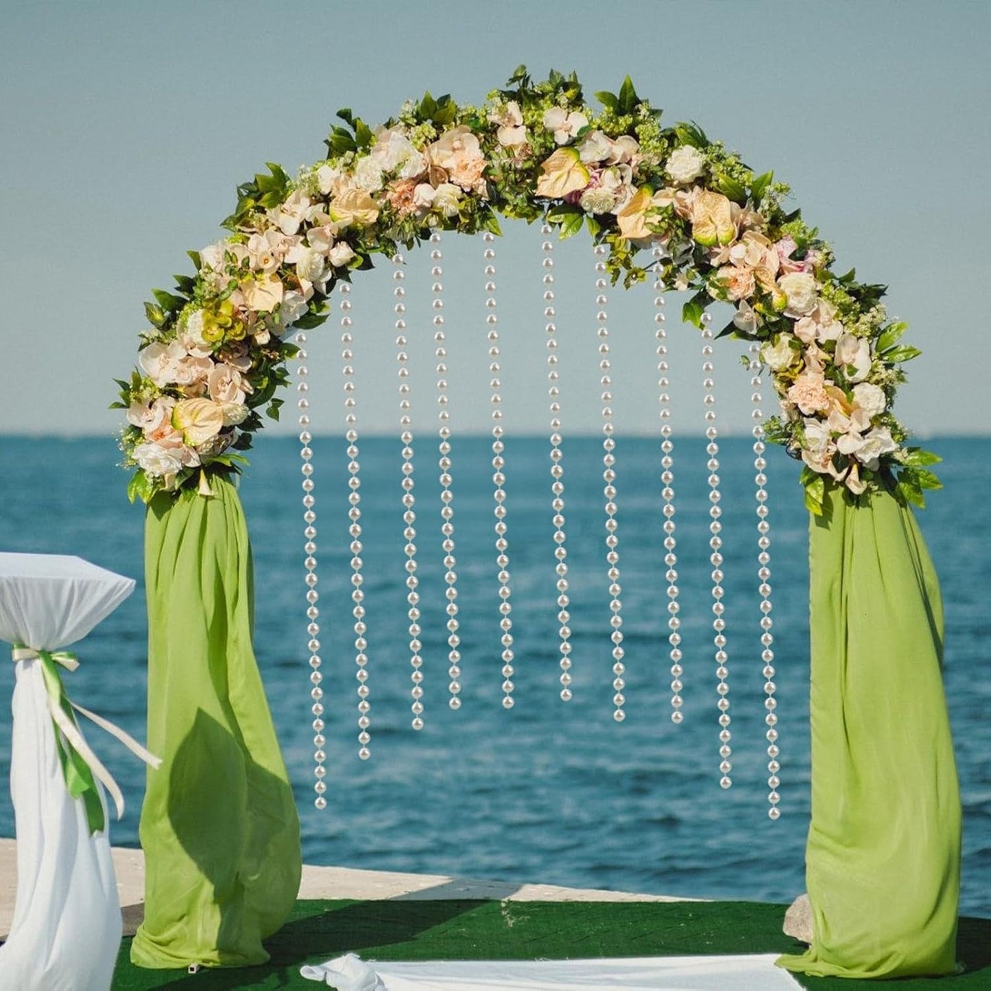 12mm Pearl Beads String, Ivory Pearls for Crafting Imitation Decorative Beads Garland 5.5 Yds, Wedding Party Valentine Christmas Tree Decorations