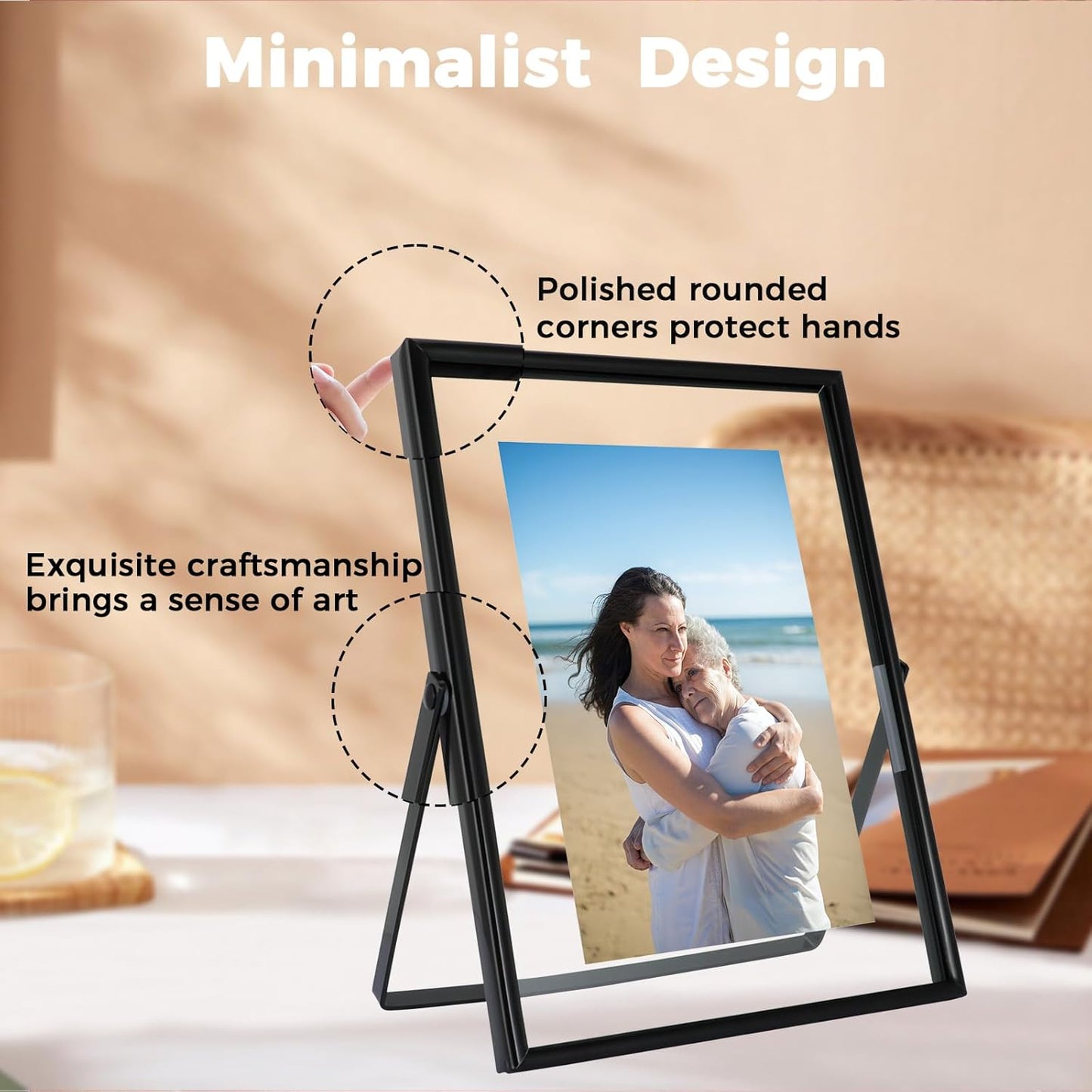 Black Floating Frame (6"x8", Vertical), For Picture 5x7, 4x6, 3x5, Tabletop Shelf Photo Frame, Classy Gift For Anniversary, Wedding, or Birthday