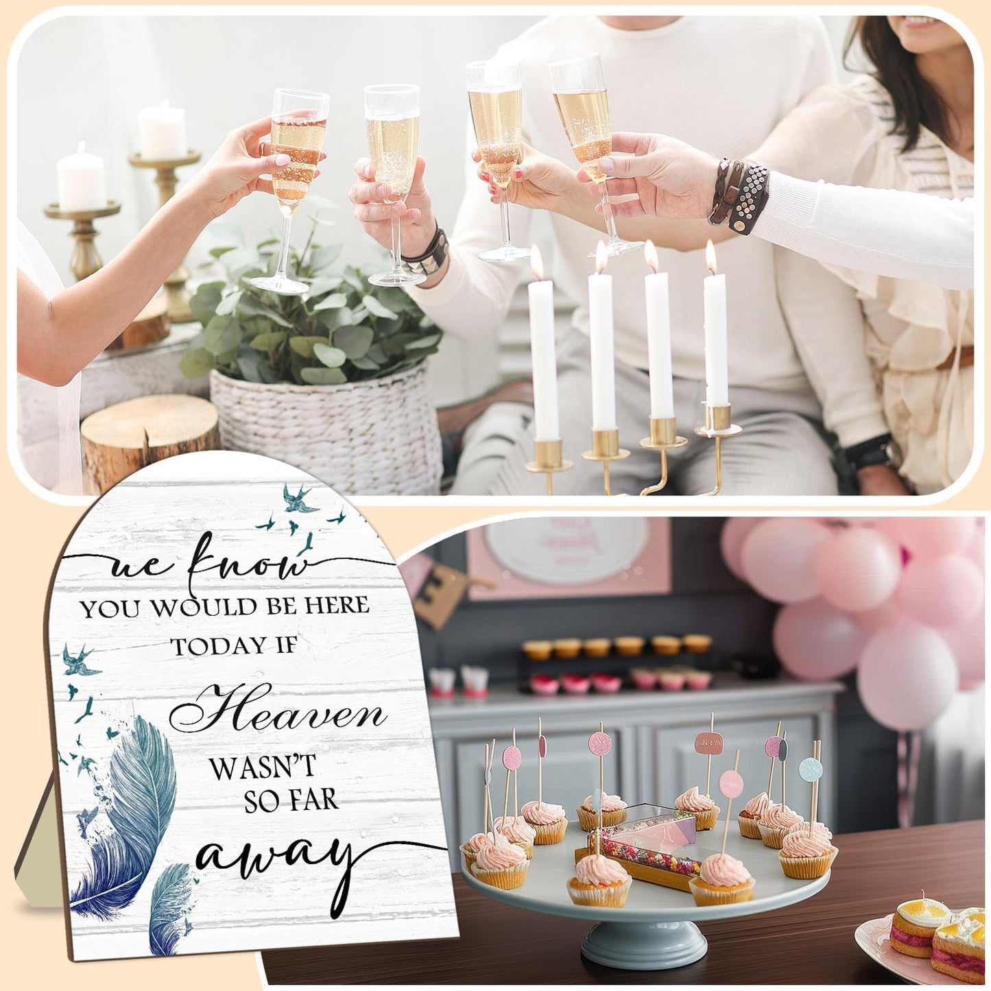 Memorial Table Sign for Wedding, We Know You Would Be Here Today Wooden Sign with Stand, Feather Decoration Wedding Loving Memory Sign for Ceremony and Reception 9 * 11IN