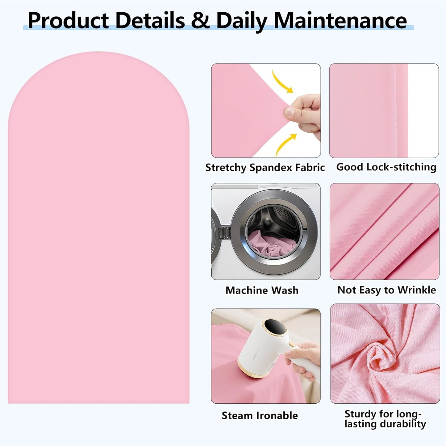 HEMMOTOP Pink Arch Backdrop Cover 7.2 ft, 6ft, Wedding Arch Covers Stretchy Backdrop 2 Set, 2-Sided Arched Stand Background for Birthday Party, Baby Shower, Pink