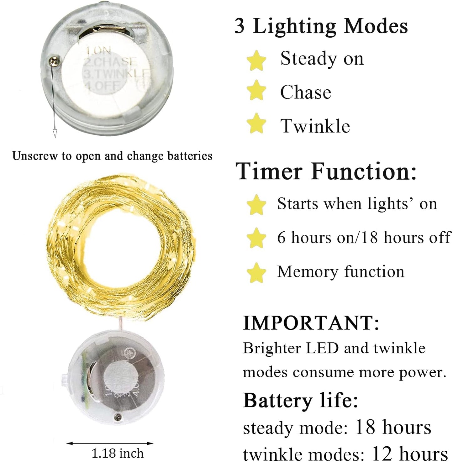 Twinkle Fairy Lights Battery Powered 3 Modes with Timer Firefly Lights 20 LED on 7.2feet Silvery Copper Wire for DIY Wedding Party Christmas Halloween Centerpiece Decorations 15 Pack (Warm White)