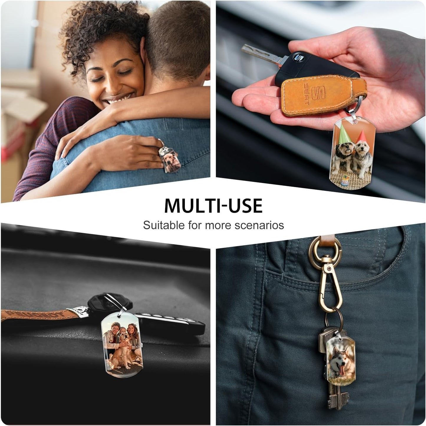 Funnylife Personalized Dog Memorial Photo Keychain Stainless Steel Custom Pet Memory Keychain Loss of Dog Sympathy Gifts