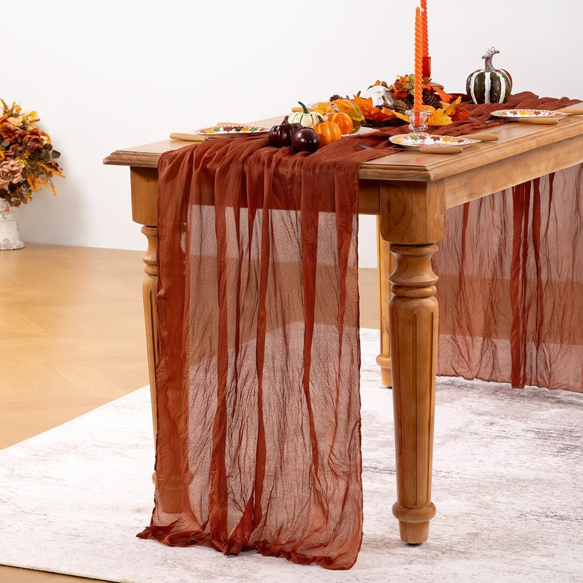 Terracotta Cheesecloth Table Runner 10 Pack Fall Burnt Orange Cheese Cloth Table Runners 120 Inches Rust Thanksgiving Fall Table Decorations for Friendsgiving Wedding Bridal Baby Shower Party