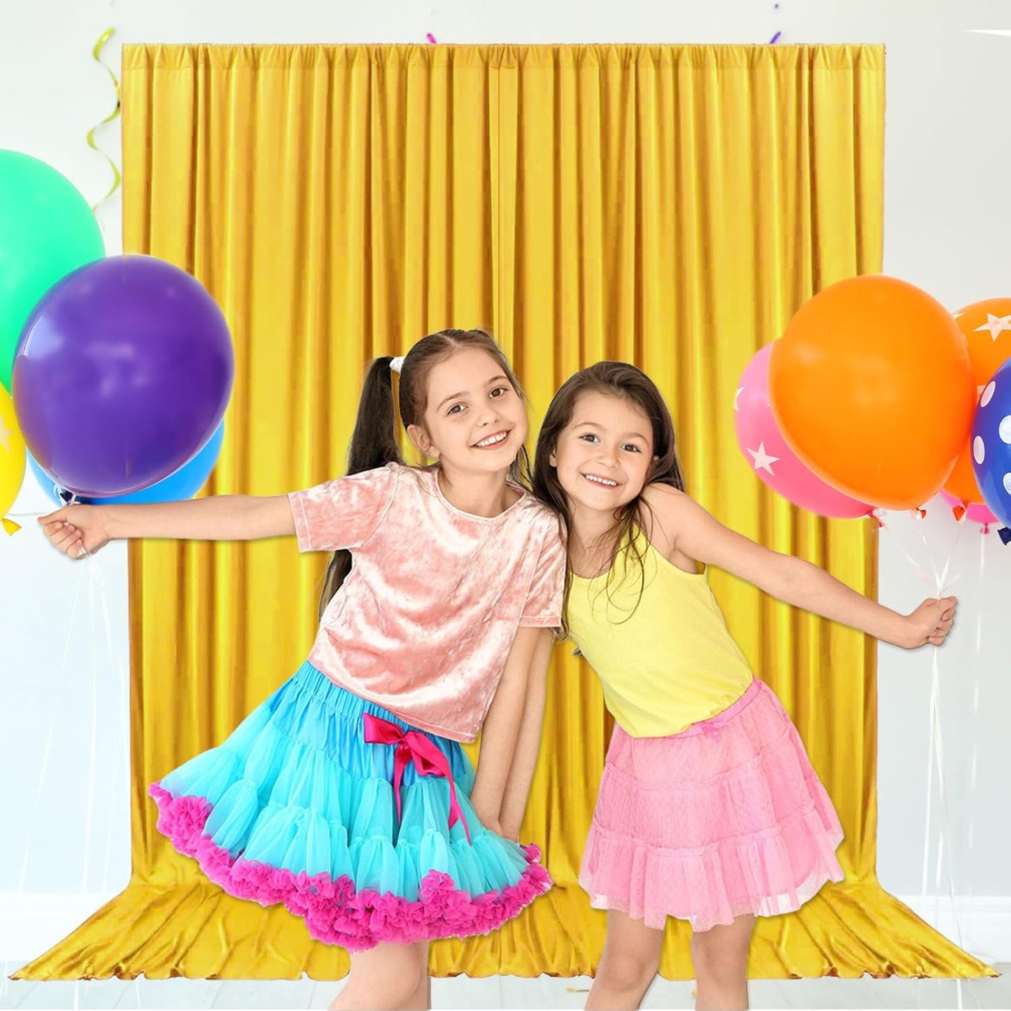 10ft x 10ft Yellow Backdrop Curtains for Parties, Fabric Satin Background Curtain with Rod Pockets for Weddings, Birthday, Baby Shower, Photography, Graduation Party Backdrop Drapes, 2 Panels