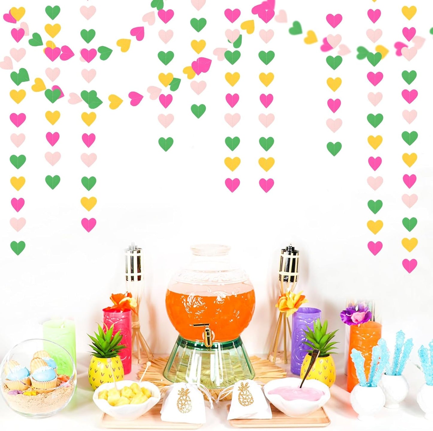 Hawaii Pool Party-Decorations Love-Heart Garland - 52Ft Tropical Jungle Birthday Bachelorette Hanging Decoration Streamers Banner, Summer Beach Baby Shower Supplies Backdrop Decor Panduola