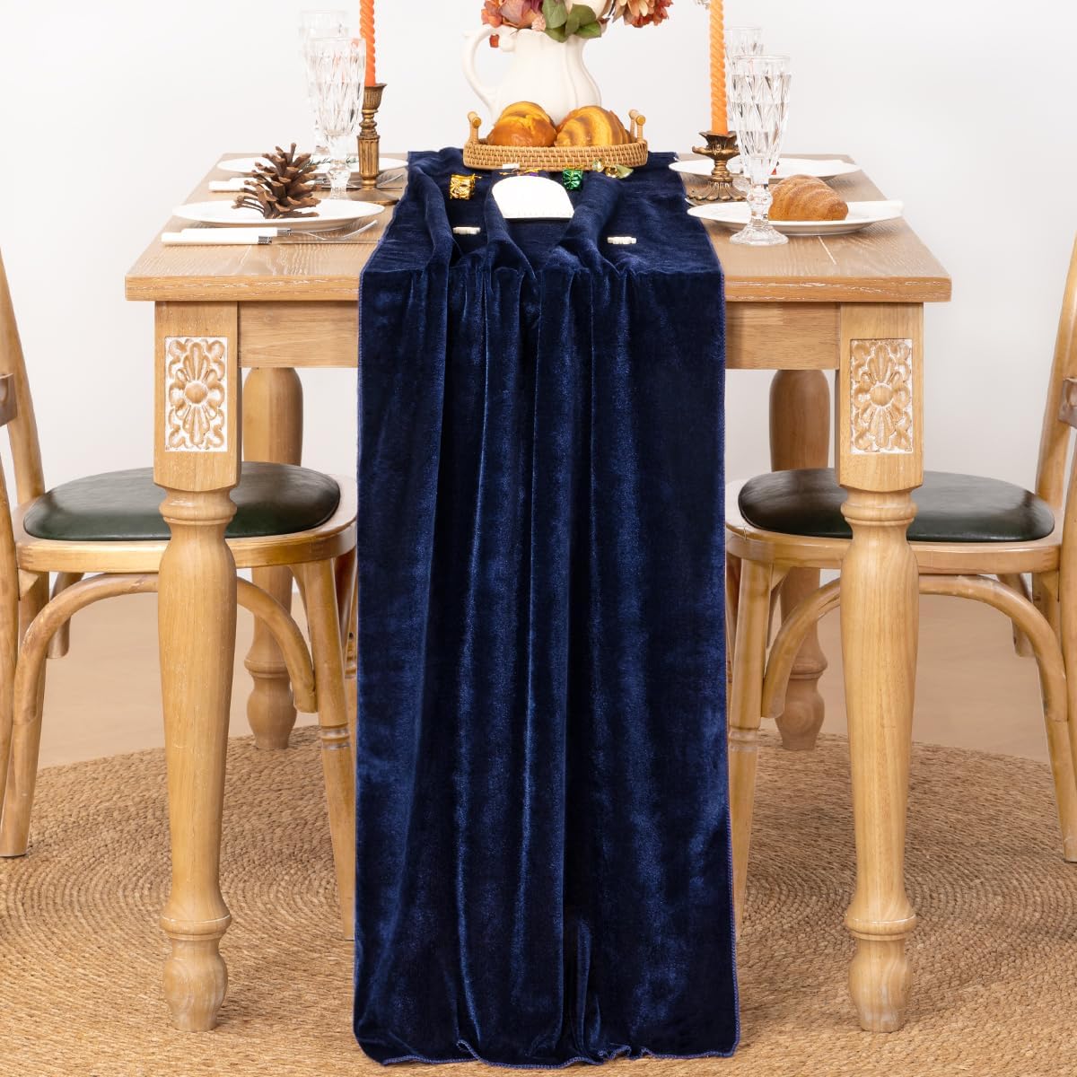 MLMC Navy Blue Velvet Table Runner 10ft Luxury Deep Blue Velvet Fall Table Runner 20x120 Inches for Wedding Reception Party Birthday Events Decor