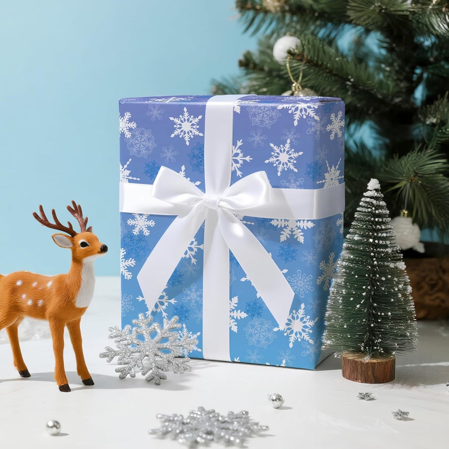 LeZakaa Christmas Wrapping Paper Roll, Purple Blue Snowflakes, Elegant Gift Wrap for Winter Holidays, Birthdays, Adults, Men, Women, Mini Roll 17 in x 16.4 Ft