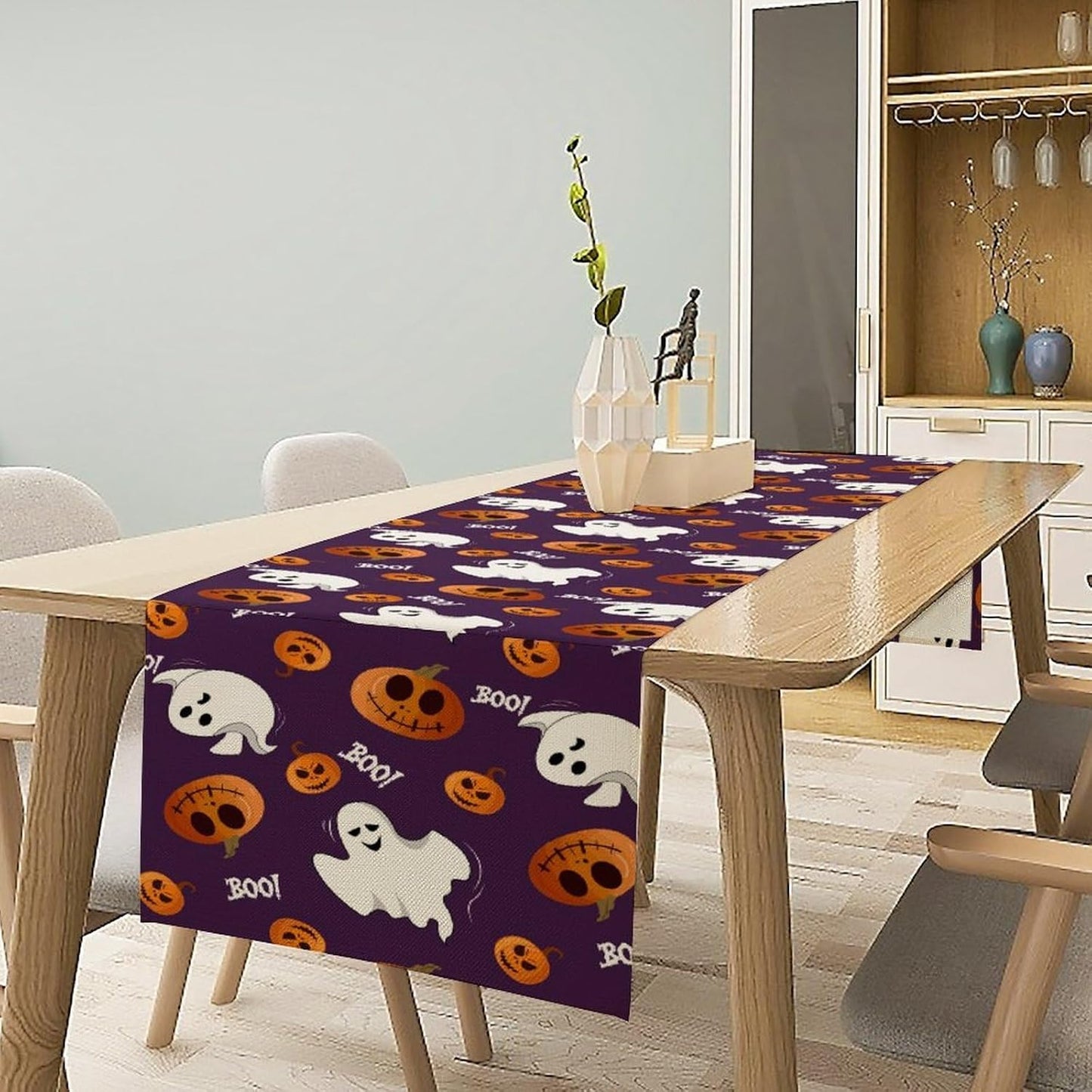 Halloween Table Runner,Ghost Pumpkin Halloween Table Runner for Kitchen Dining Table Decoration Home Party Decor 13x120 Inch