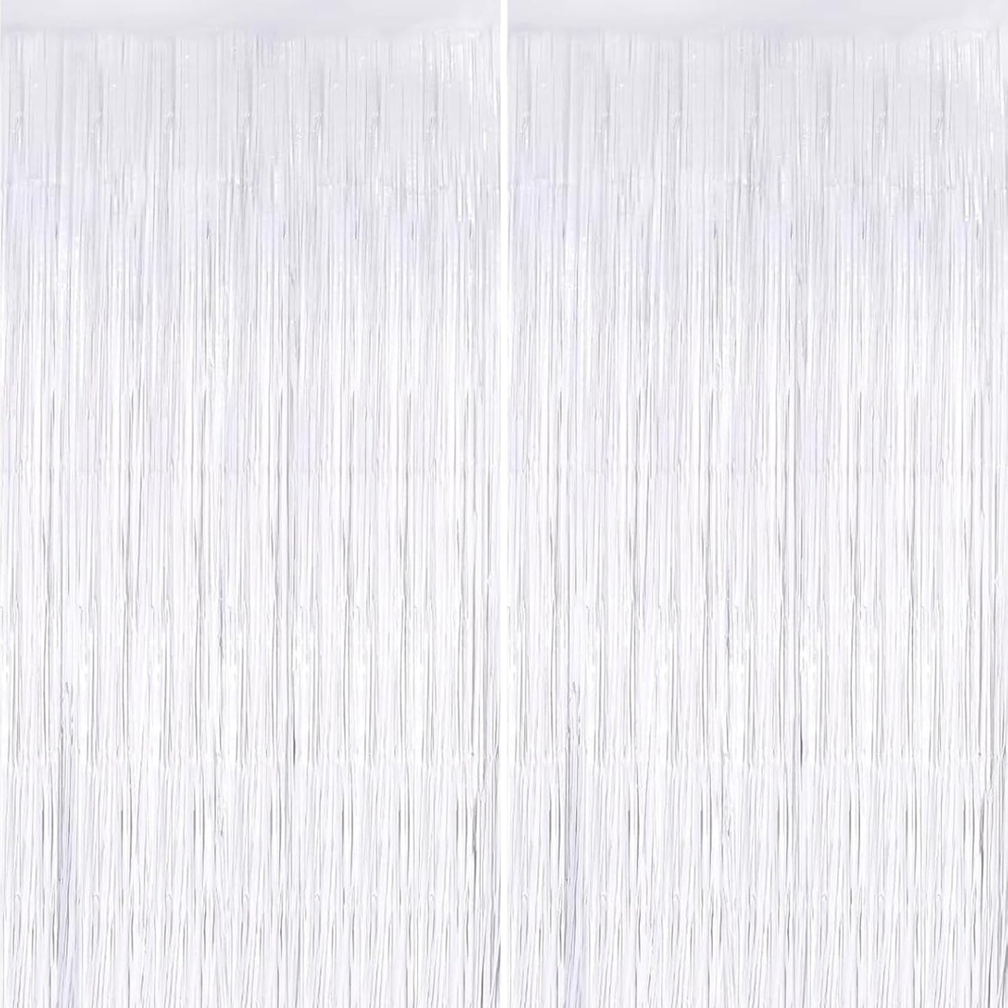 Keyali 2 Pack 3.3 * 8.3 ft Foil Curtain Metallic Tinsel Fringe Curtains Photo Booth Props Backdrop for Birthday Wedding Engagement Baby Shower Christmas Holiday Celebration Party，White