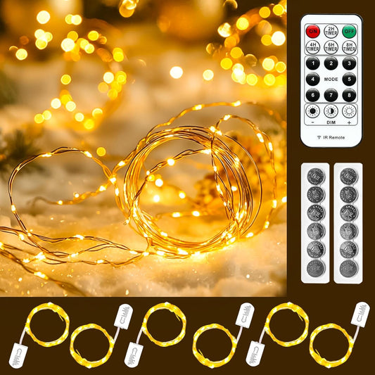 HXWEIYE 6 Pack Fairy Lights Battery Operated with Remote & Timer, 7ft 20LED Mini Firefly Starry Lights Mason Jar Lights for Indoor Outdoor Bottle Tree Party Wedding Thanksgiving(Warm White)