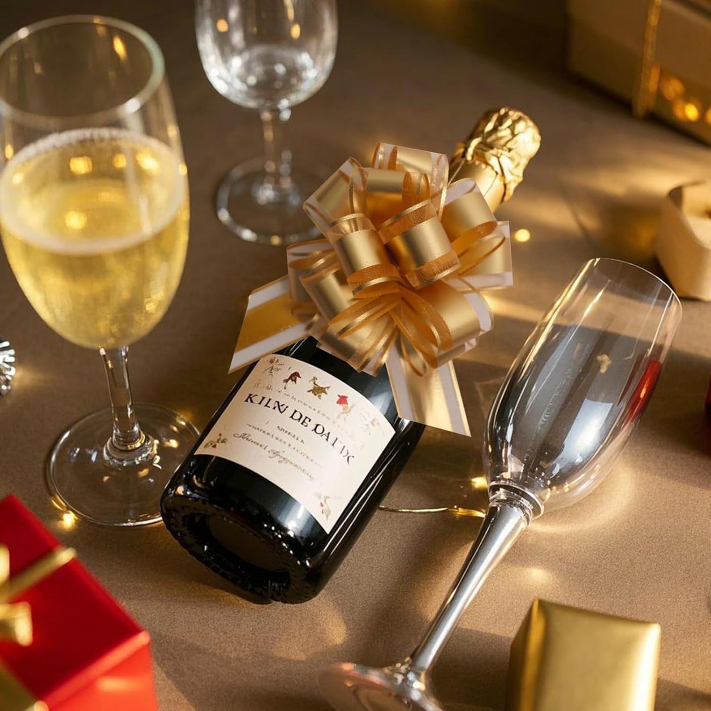 12 PCS 6 Inch Large Pull Organza Golden Bows - Perfect for Gift Wrapping, Wedding Decor, Car Bows, Birthday Parties, Christmas and Valentine's Day