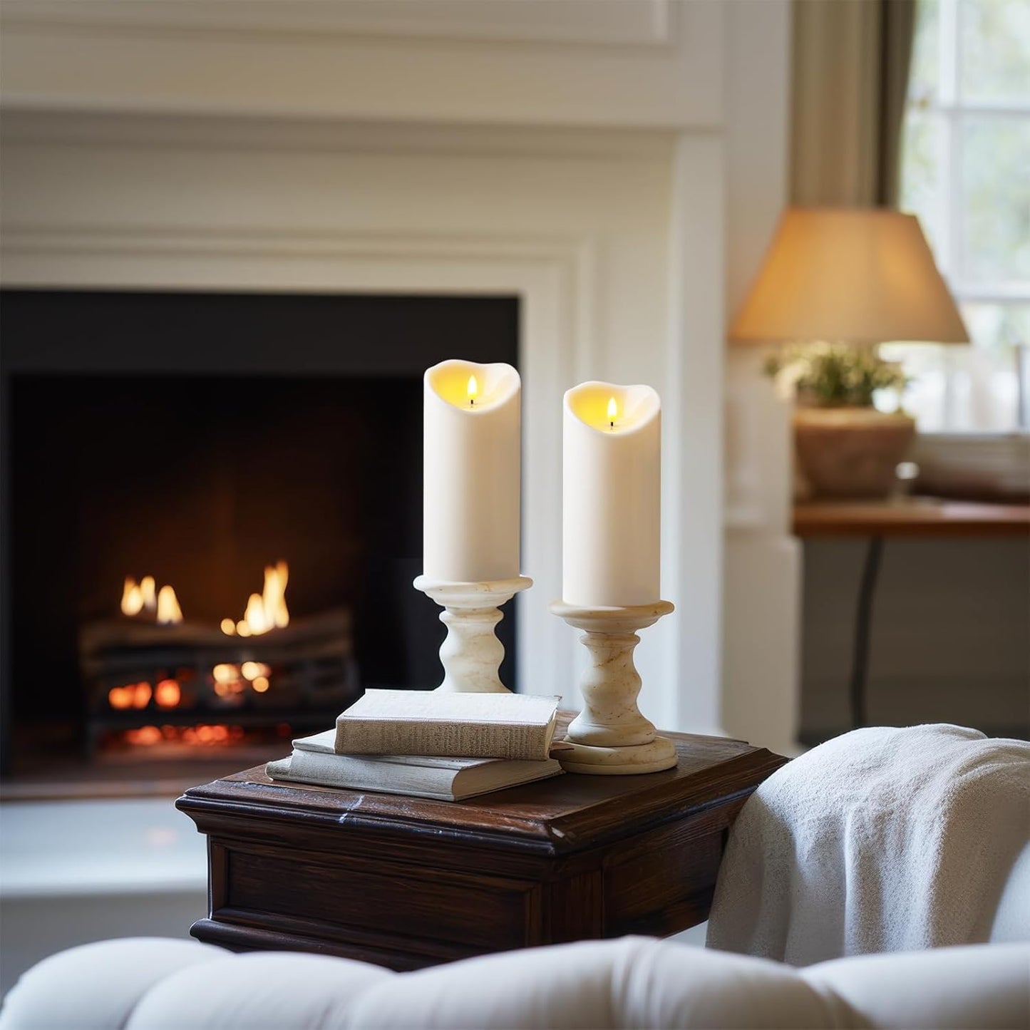 Amagic 4” x 9” Large Outdoor Waterproof Flameless Candles with Remote, Battery Operated Candles with Timer, Flickering Fake LED Pillar Candle for Patio Yard Porch Decor, Ivory White, Set of 2