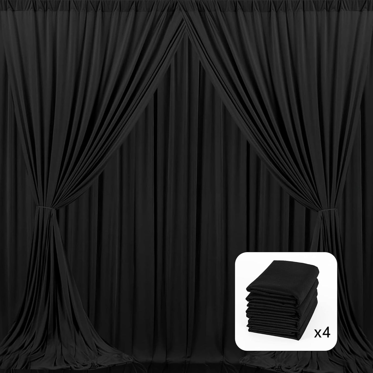MEETSKY 4 Panels Black Backdrop Curtain for Party Wedding Ceremony 20ftx 10ft Photo Curtains Backdrop Drapes Fabric Backdrop Curtain Rod Pocket Decoration Birthday Party for Boys Men, 5ft x 10ft