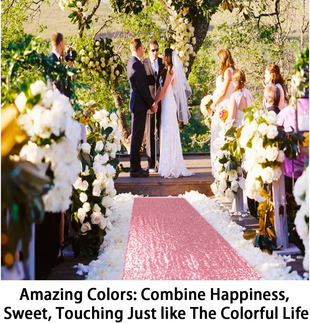 ShinyBeauty 4x20ft Sequin Wedding Aisle Runner Rug – Pink Gold Lightweight Bridal Carpet for Ceremony Decor, Stairs, Hallway, Party