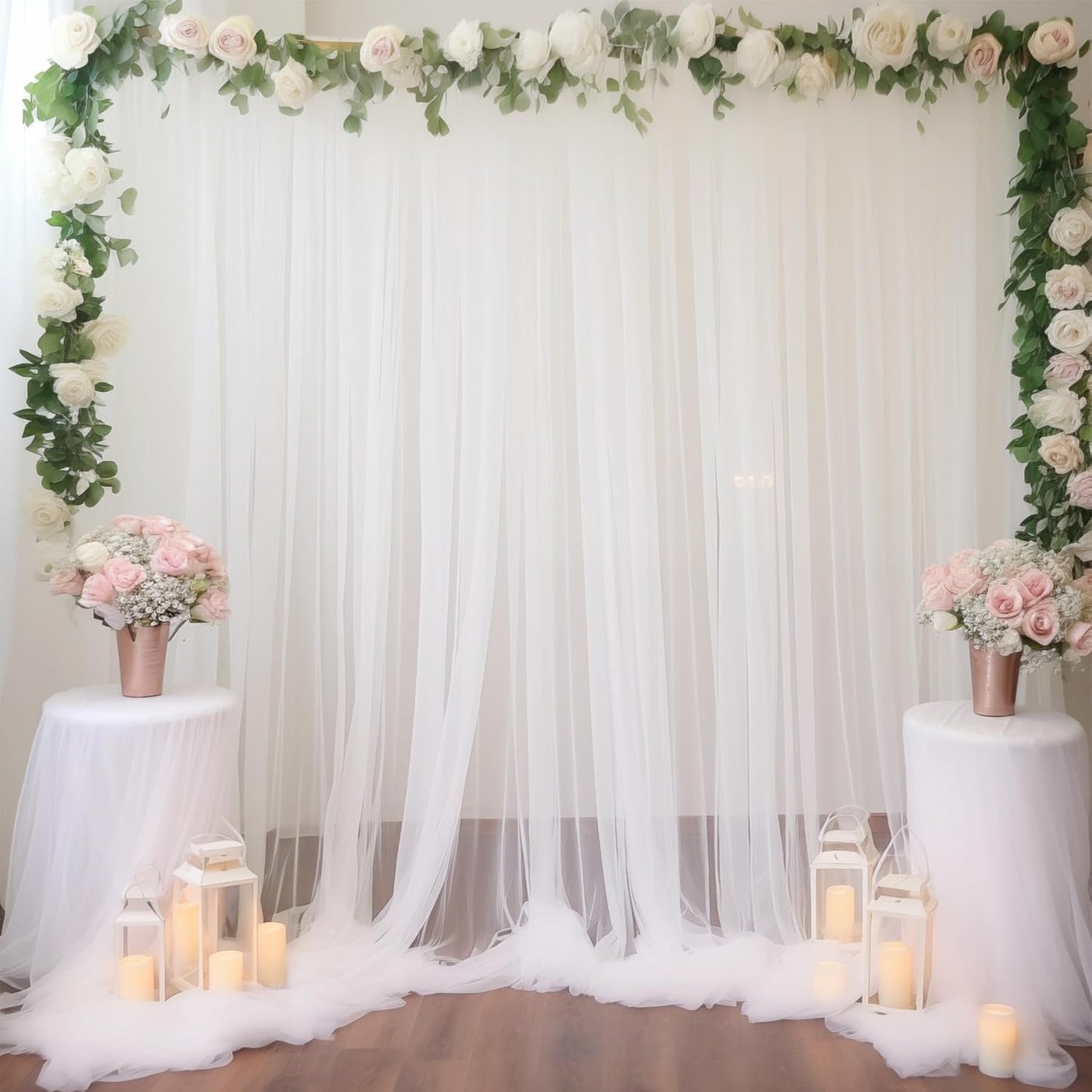 20ft X 10ft White Tulle Backdrop Curtain for Parites, Sheer Backdrop Curtains Fabric Drapes for Wedding Ceremony Arch Party Stage Decorations