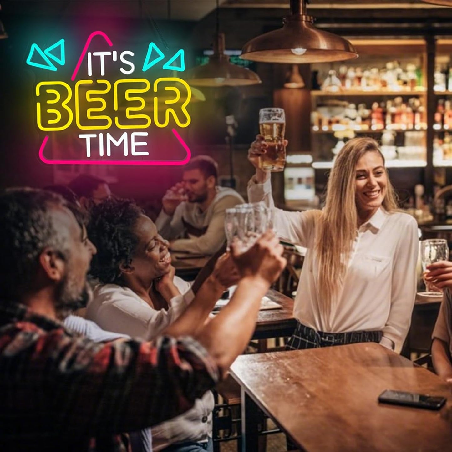 Beer Neon Sign for Wall Decor, Neon Lights Bar Sign for Home Bar Pub Home Party Man Cave Club, IT'S BEER TIME Neon Light Dimmable Decoration USB Powered with Switch