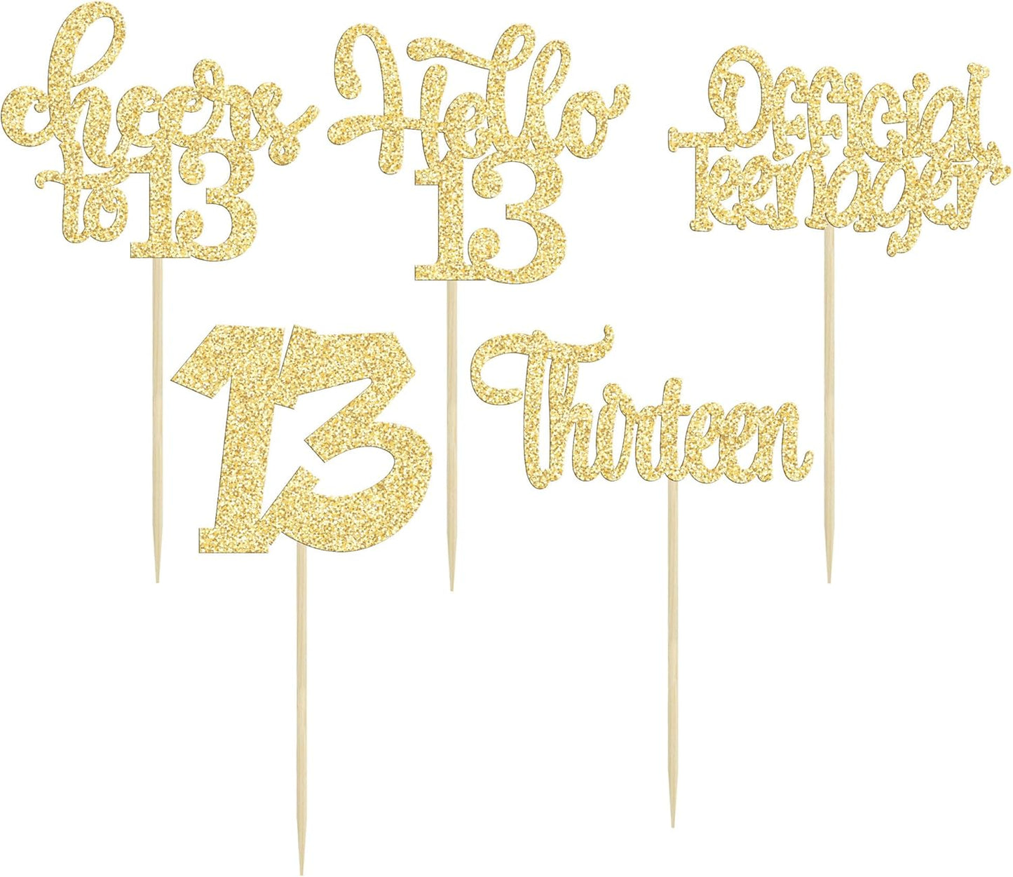 30Pcs 13th Birthday Cupcake Toppers Hello 13 Cupcake Picks Official Teenager Cheers to 13 Years Old Cake Decorations for 13th Birthday Anniversary Party Supplies Gold Glitter