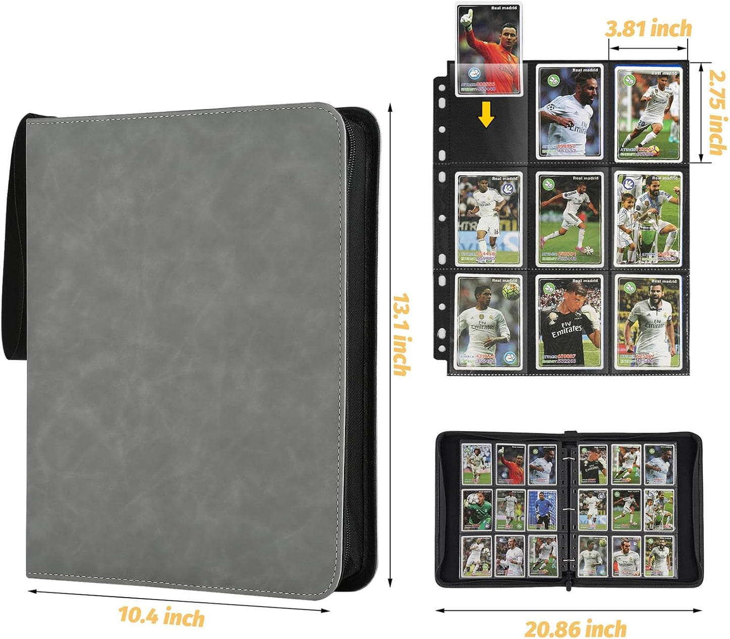 Trading Card Binder, Premium 9 Pocket Card Binder, 720 Double Sided Pocket PU Collection Binder, Collector Album, Card Holder for MTG, TCG, Sports Cards (Marble Grey)