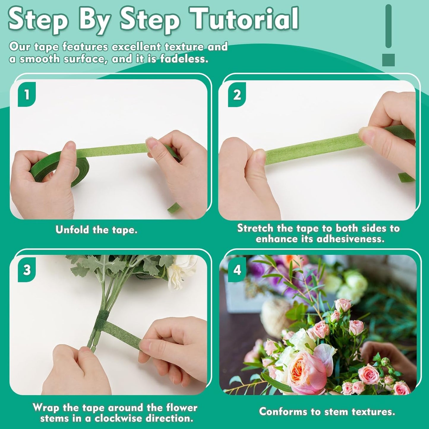 Floral Tape 1/2inch Flower Tape, Flower Tape for Bouquet Stem Wrap Floral Arranging Craft Projects Corsages, Wedding Bouquet