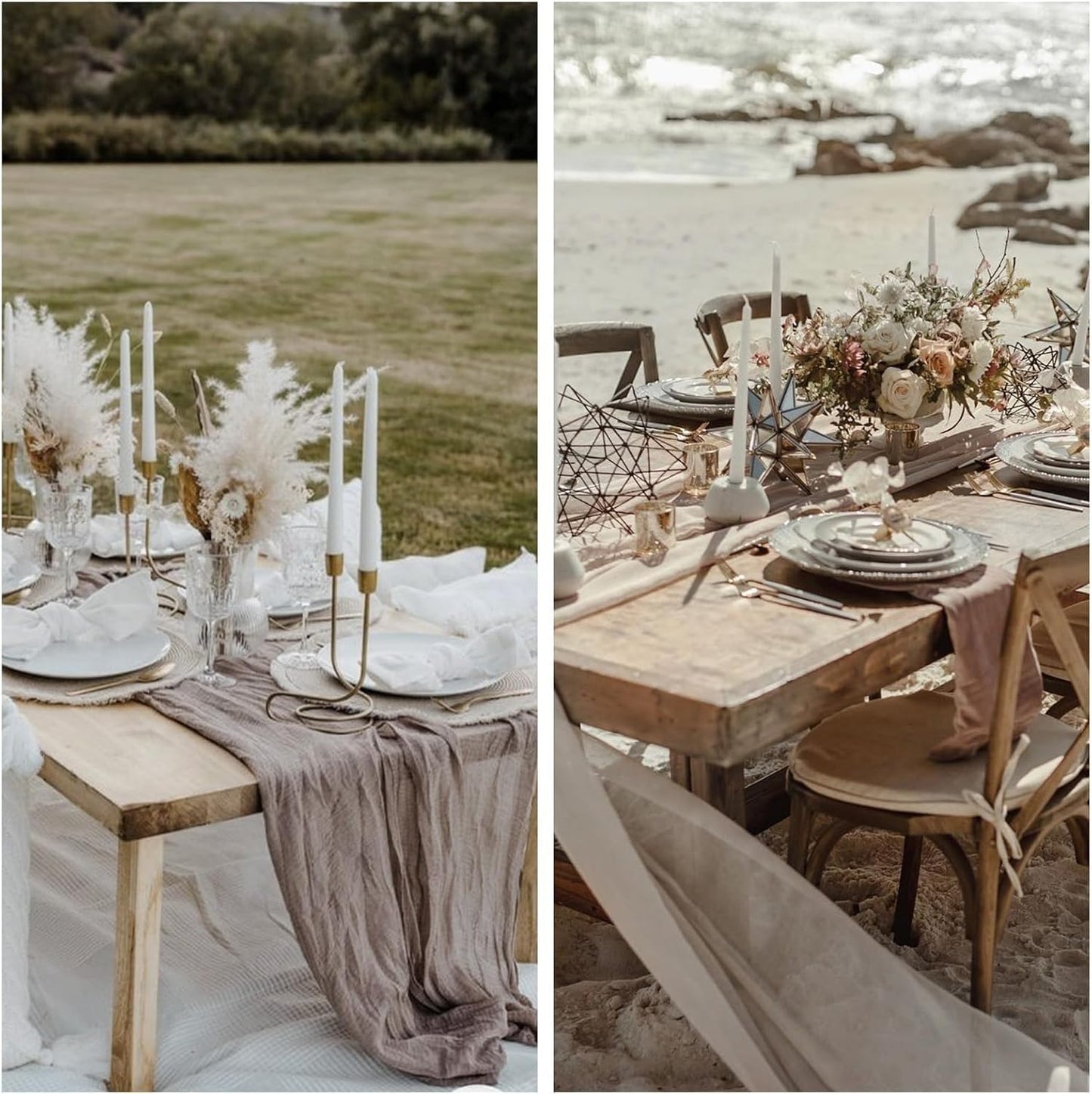 6Pcs Khaki Cheesecloth Table Runner 120 Inch10FT Nude Rustic Boho Cheesecloth Table Runnerfor Wedding Party Baby Shower Birthday Home Decor Holiday Decorations