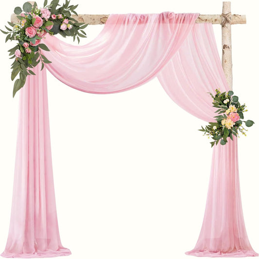 VOK Pink Wedding Arch Draping Fabric Chiffon Curtains, 29in x 18Ft Sheer Chiffon Outdoor Curtain for Wedding Ceremony Birthday Party Decoration (Light Pink,4 Panel)