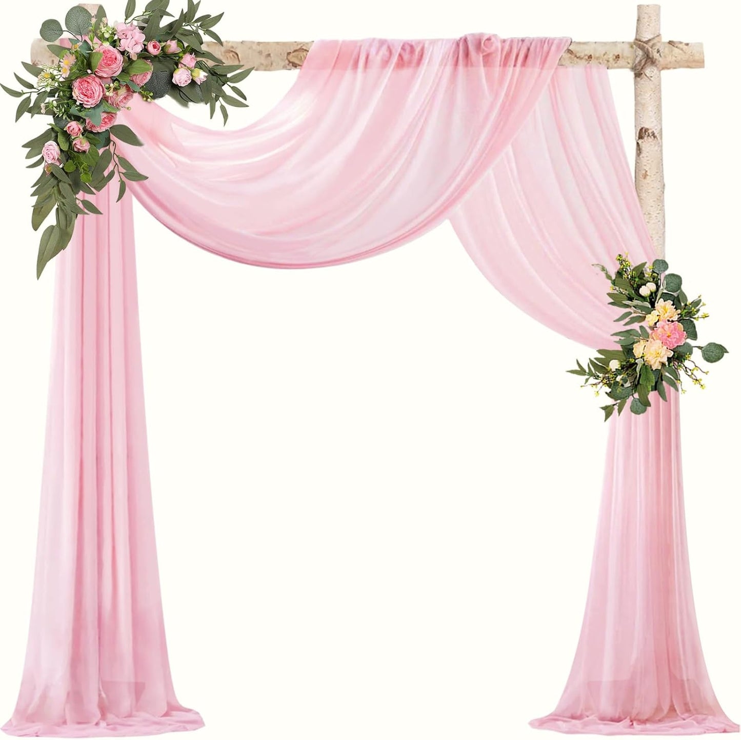 VOK Pink Wedding Arch Draping Fabric Chiffon Fabric, 29in x 18Ft Sheer Chiffon Outdoor Curtain for Wedding Ceremony Birthday Party Decoration (Light Pink,1 Panel)