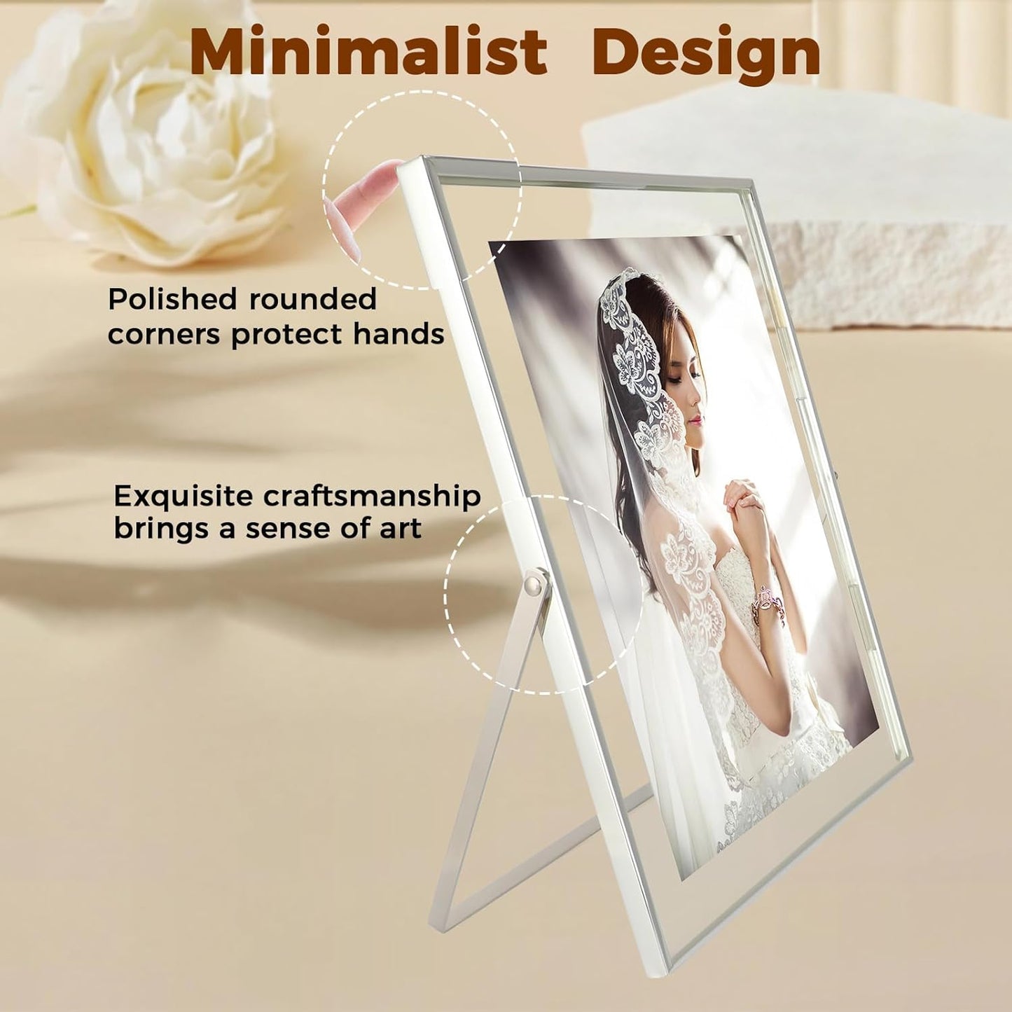 Silver Floating Frame (10"x12", Vertical), For Picture 9x11, 8.5x11, 8x10, Tabletop Shelf Photo Frame, Classy Gift For Festival, Wedding, Home or Office Décor