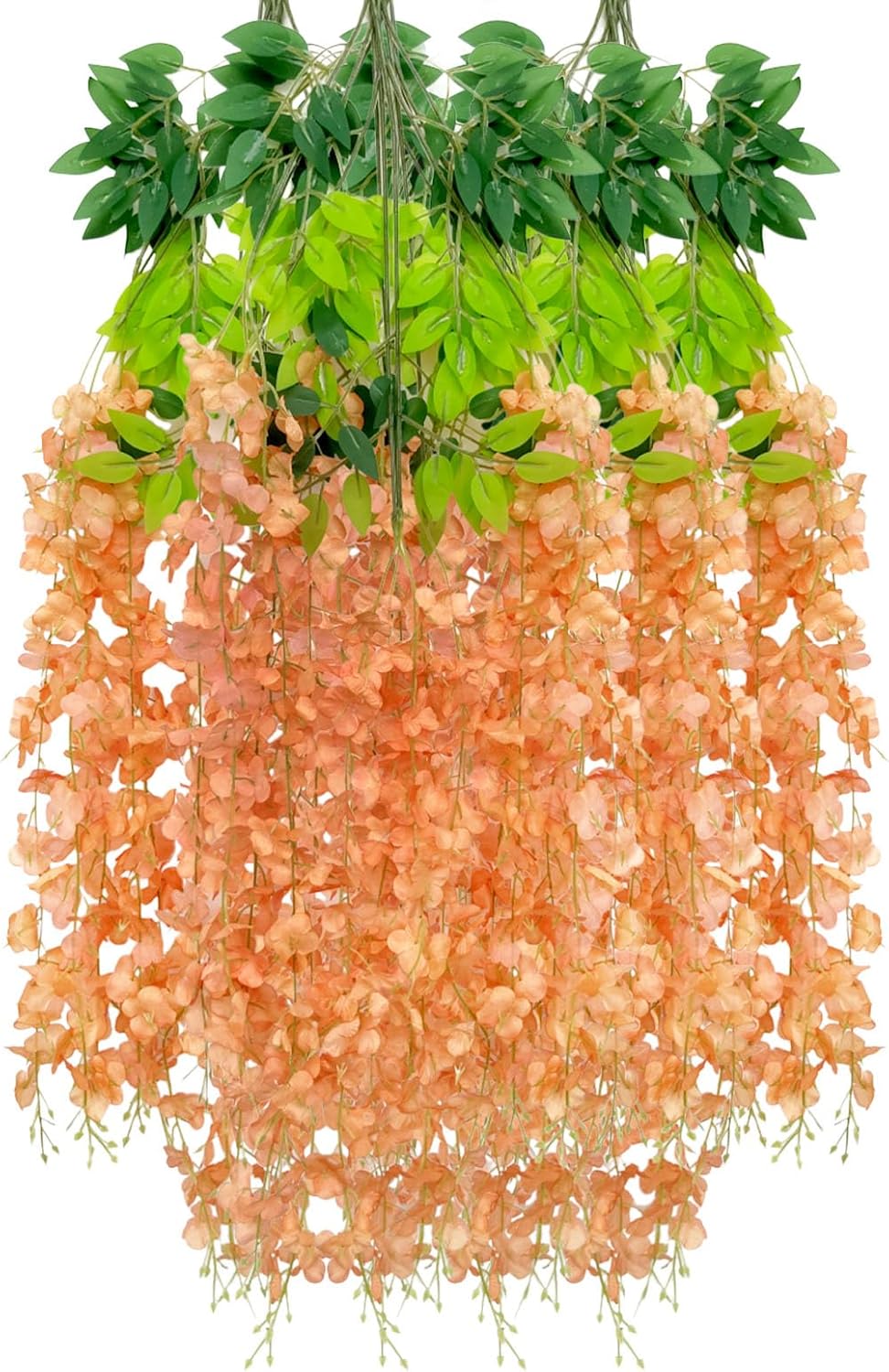 12 Pack Orange Wisteria Hanging Flowers Garland, 3.77 Feet Artificial Flower Vines, Fake Wisteria, Artificial Vines Hanging Garland for Backdrop Outdoor Yard Garden Decor